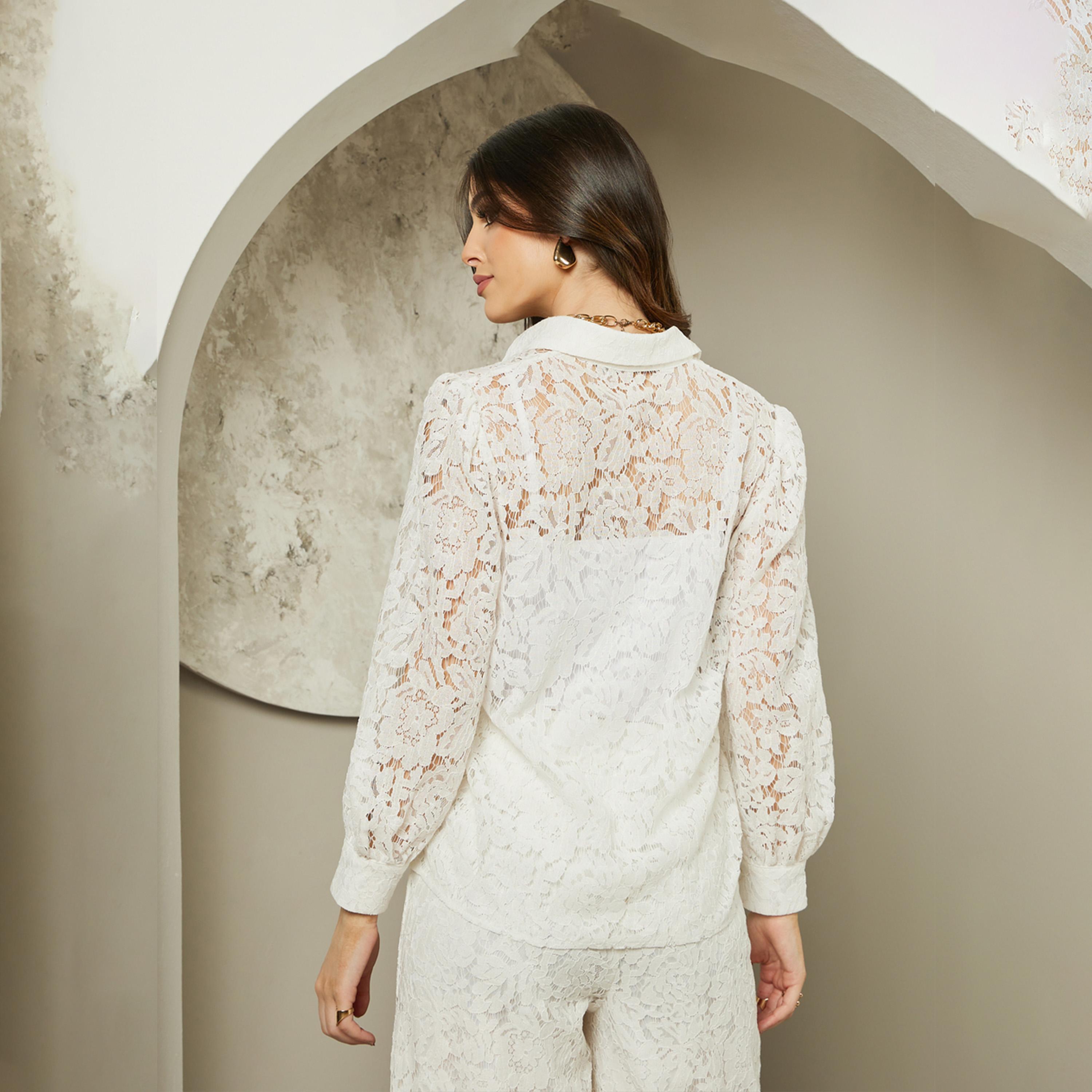 ستايلي - قميص من الدانتيل بأكمام منفوخة وياقة واسعة-women-clothing-shirtsandblouses-shirts-image-5