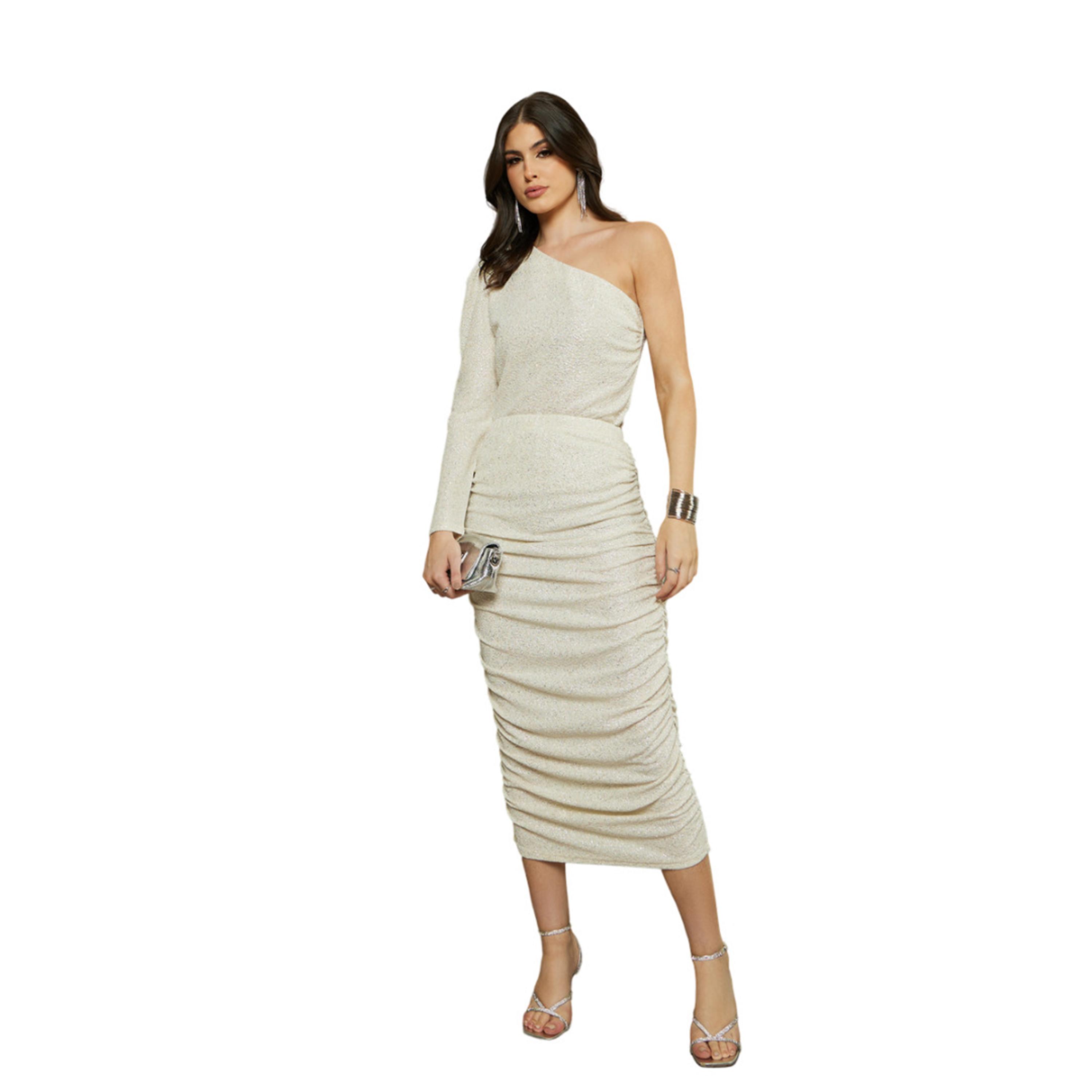 ستايلي -  بلوزة شيمر بأكمام منتفخة وكتف واحد-women-clothing-tshirts-image-3