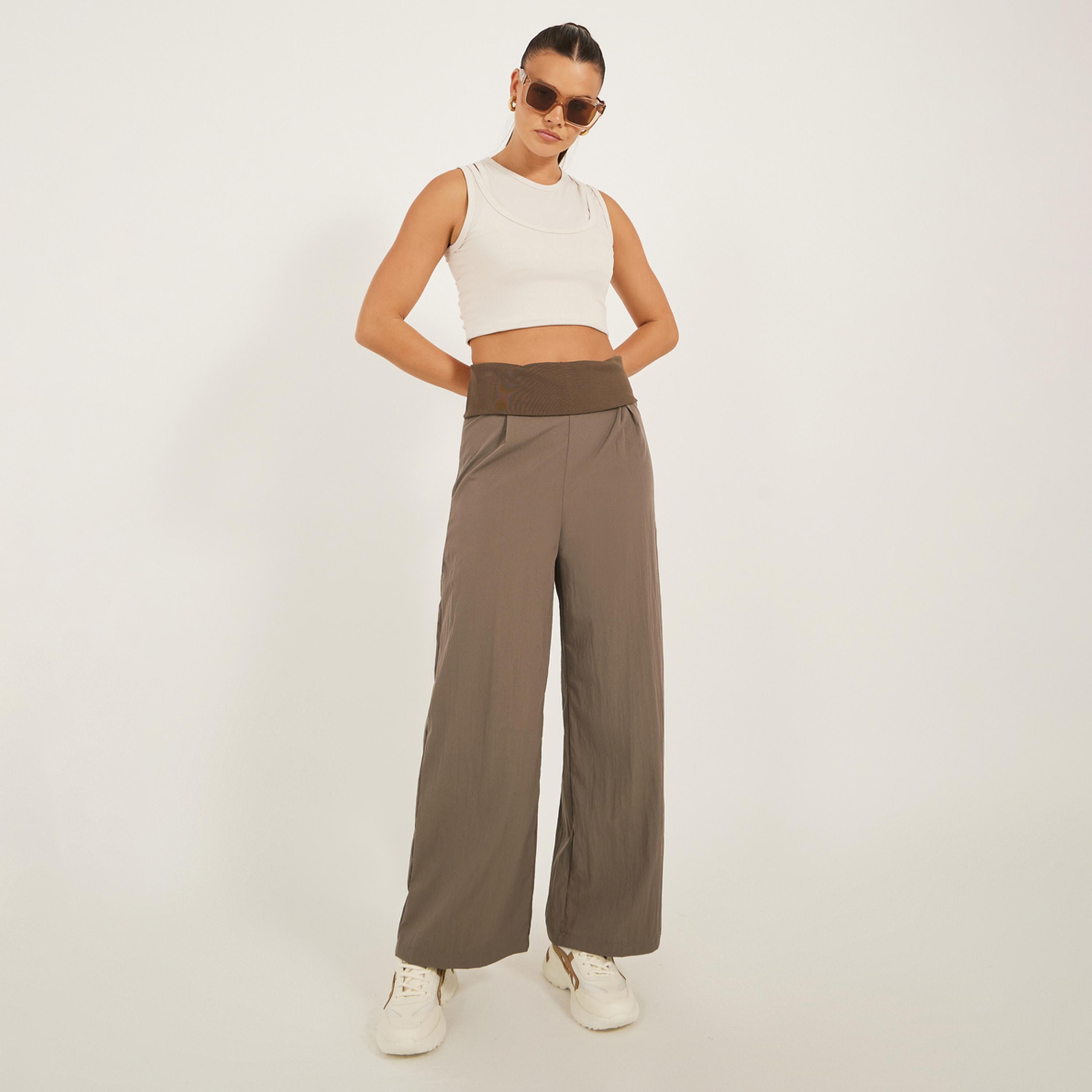 ستايلي - بنطال بخصر متوسط الارتفاع وقصة واسعة وحزام خصر عريض-women-clothing-bottoms-trousers-image-2