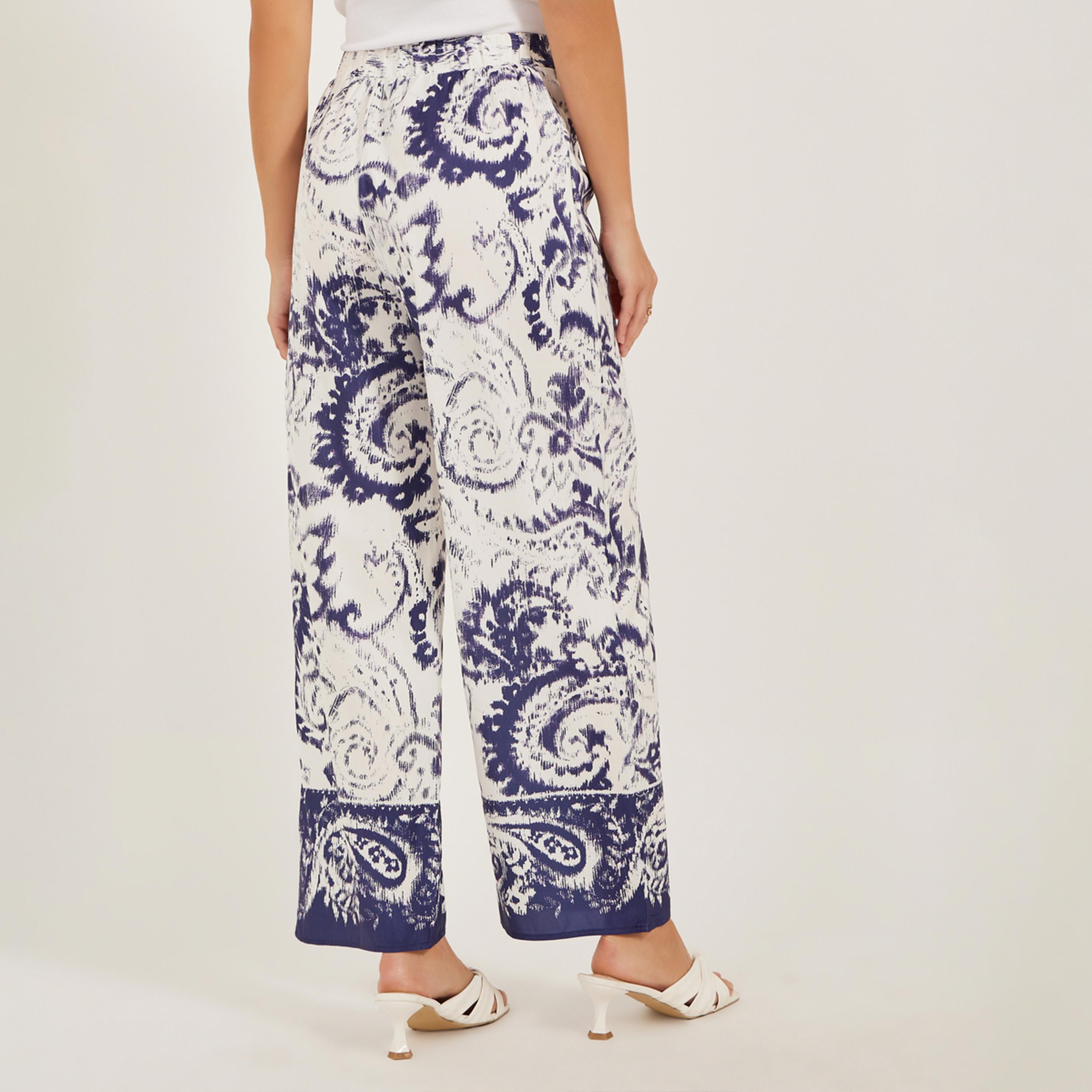 ستايلي - بنطال واسع الساق بطباعة كاملة وخصر متوسط الارتفاع-women-clothing-bottoms-trousers-image-4