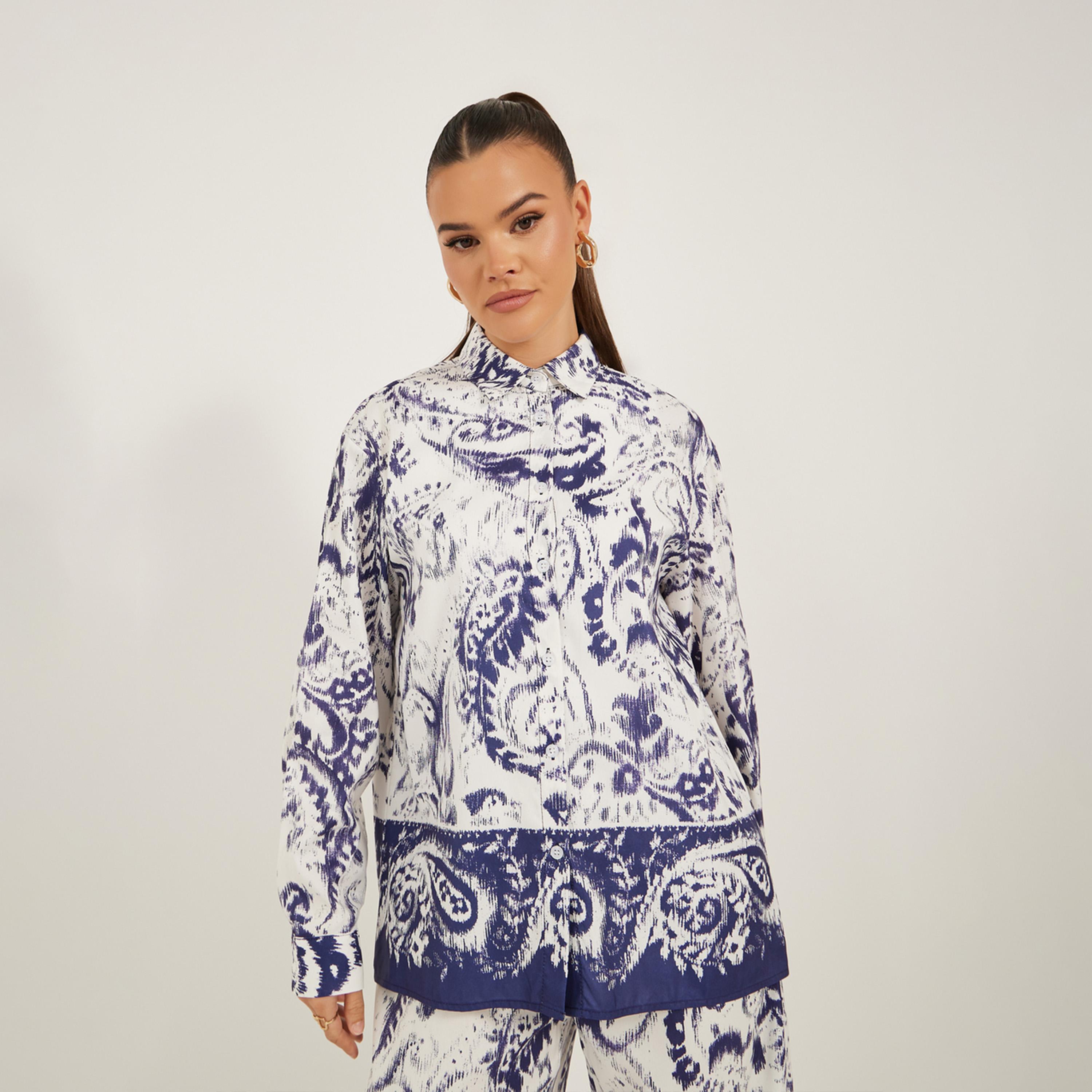 ستايلي - قميص بطبعة بيزلي وياقة واسعة وأكتاف منسدلة-women-clothing-shirtsandblouses-shirts-image-3