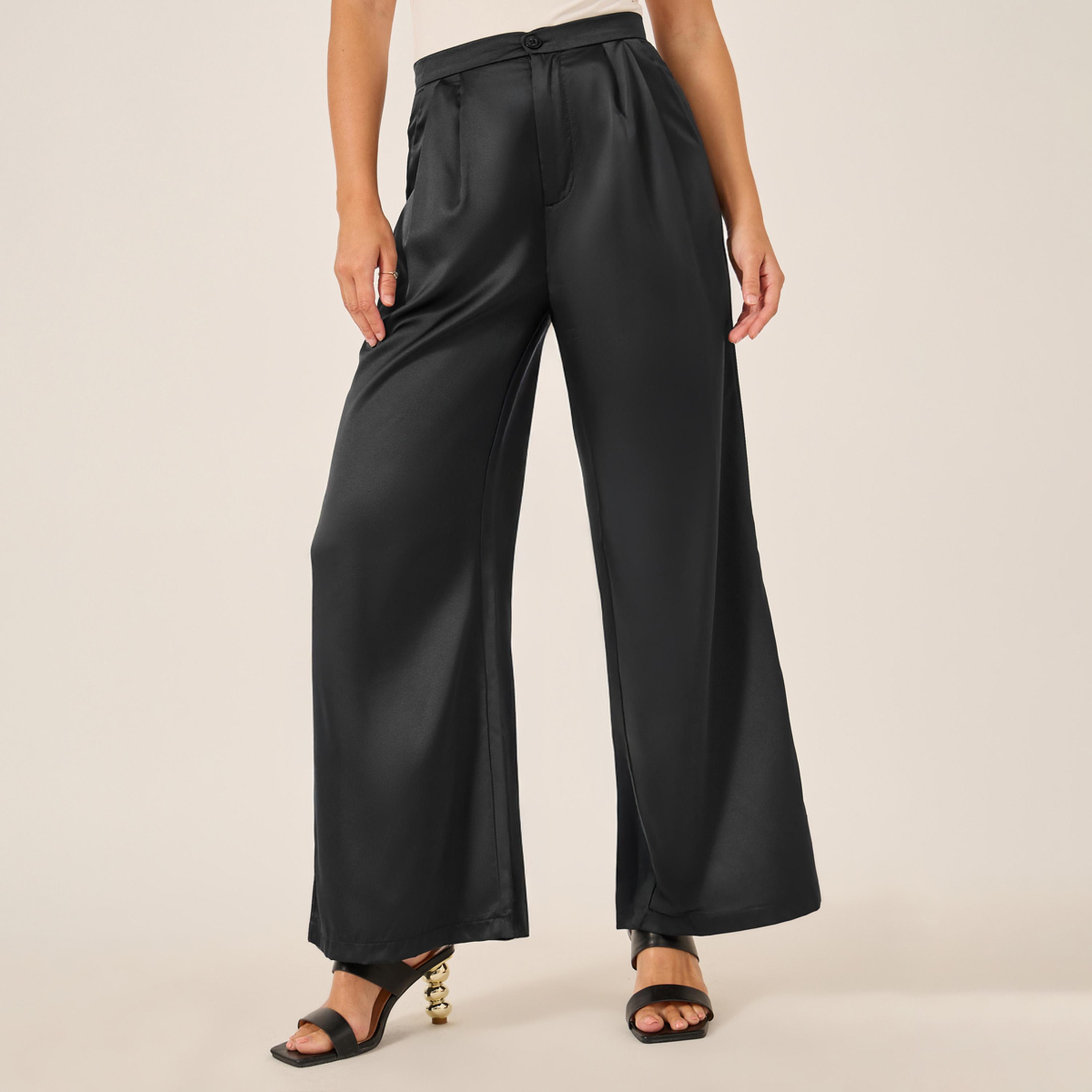 ستايلي - بنطال ساتان واسع الساق متوسط الارتفاع-women-clothing-bottoms-trousers-image-1