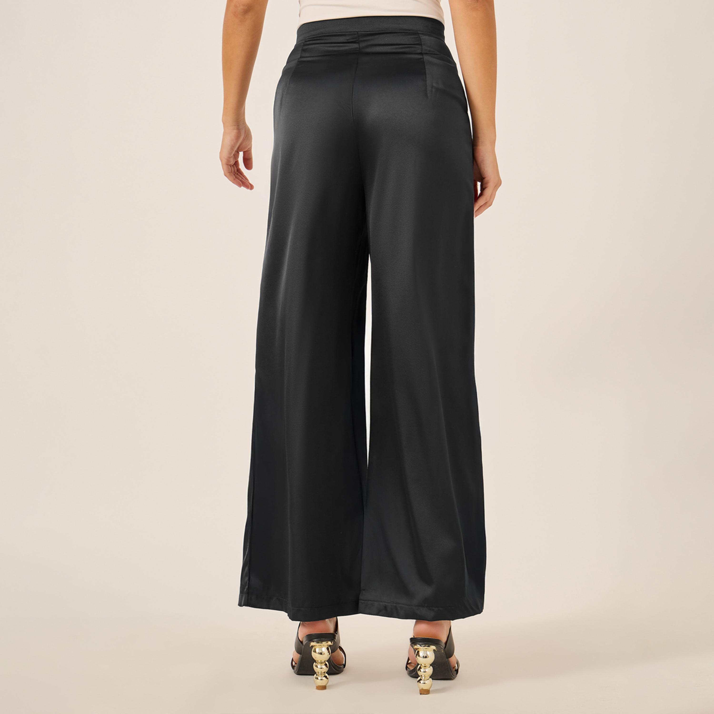 ستايلي - بنطال ساتان واسع الساق متوسط الارتفاع-women-clothing-bottoms-trousers-image-4