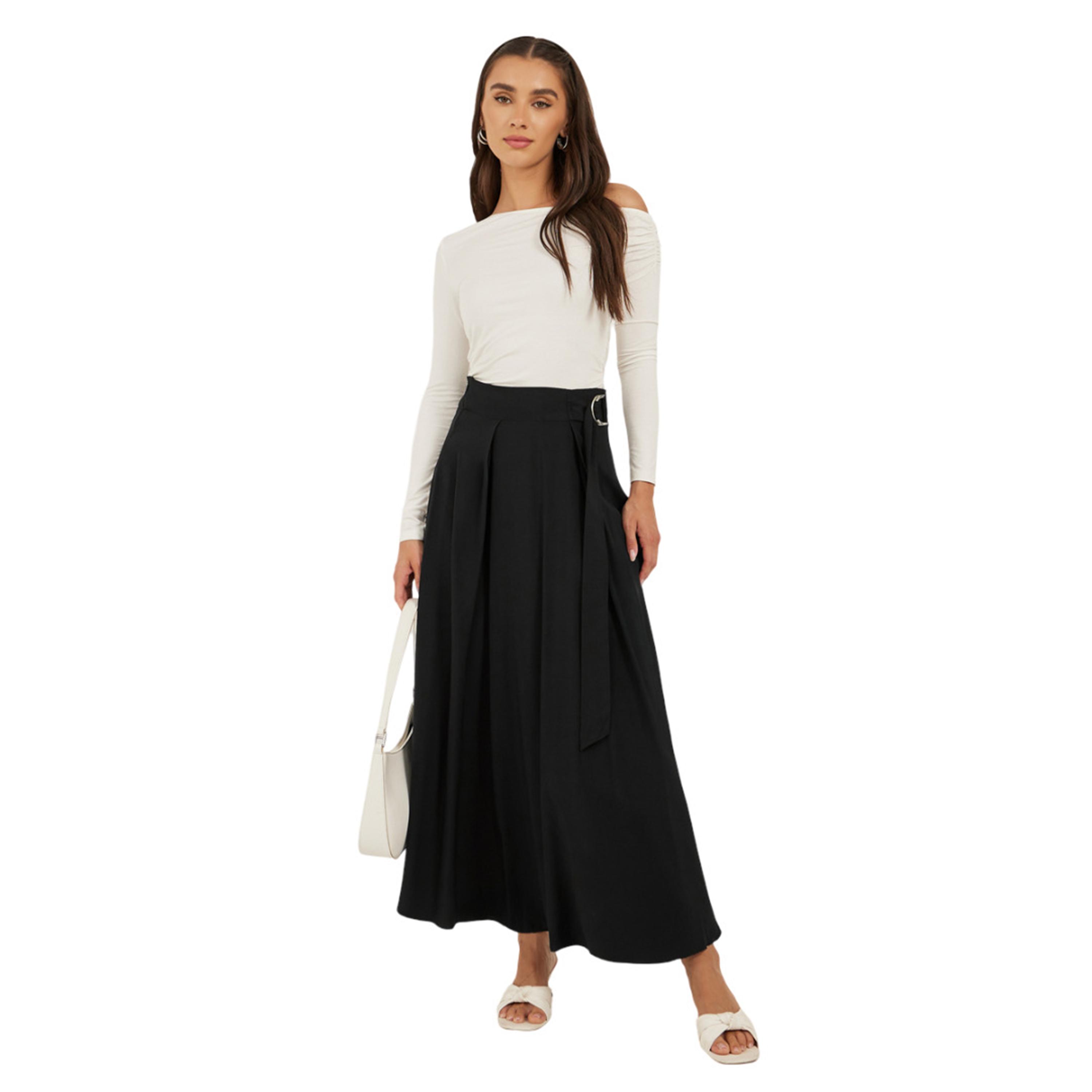 ستايلي - فستان ماكسي بخصر مرتفع وثنيات وقصة A-women-clothing-bottoms-skirts-image-1