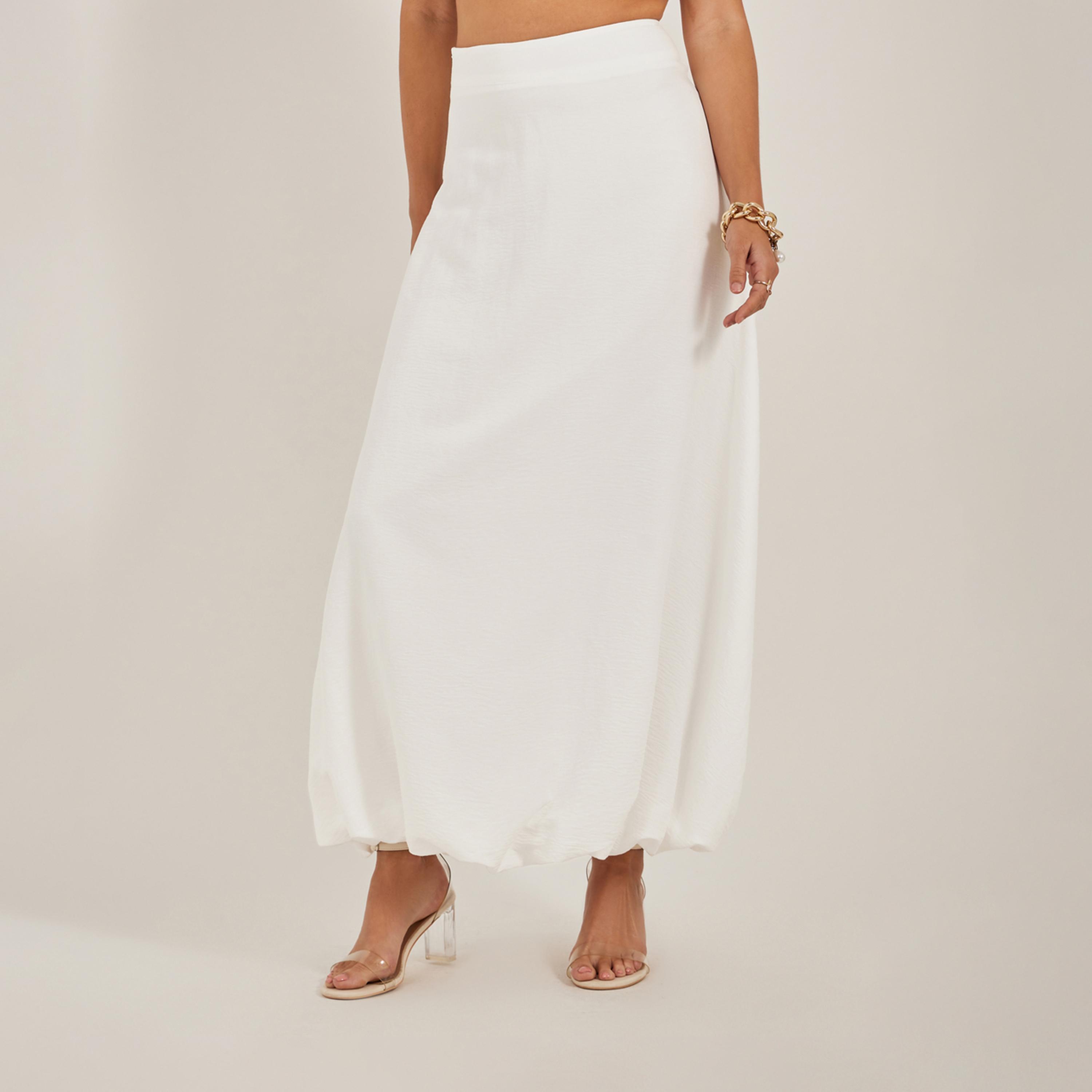 ستايلي - تنورة ماكسي سادة بخصر متوسط الارتفاع وحاشية منفوخة-women-clothing-bottoms-skirts-image-1