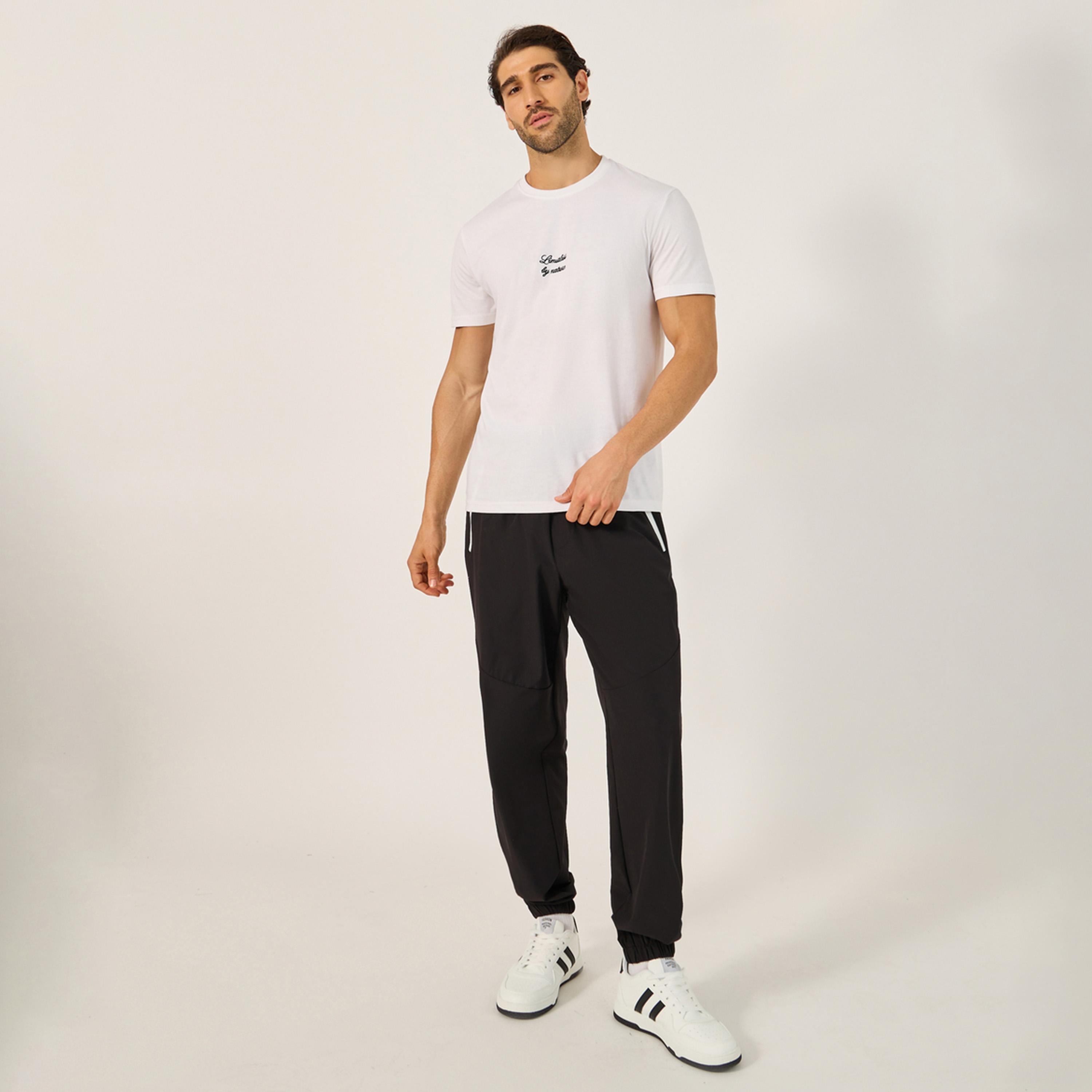 Styli Solid Relaxed Fit Elasticated Cuff Joggers with Contrast Zip detail-men-clothing-bottoms-joggers-image-2