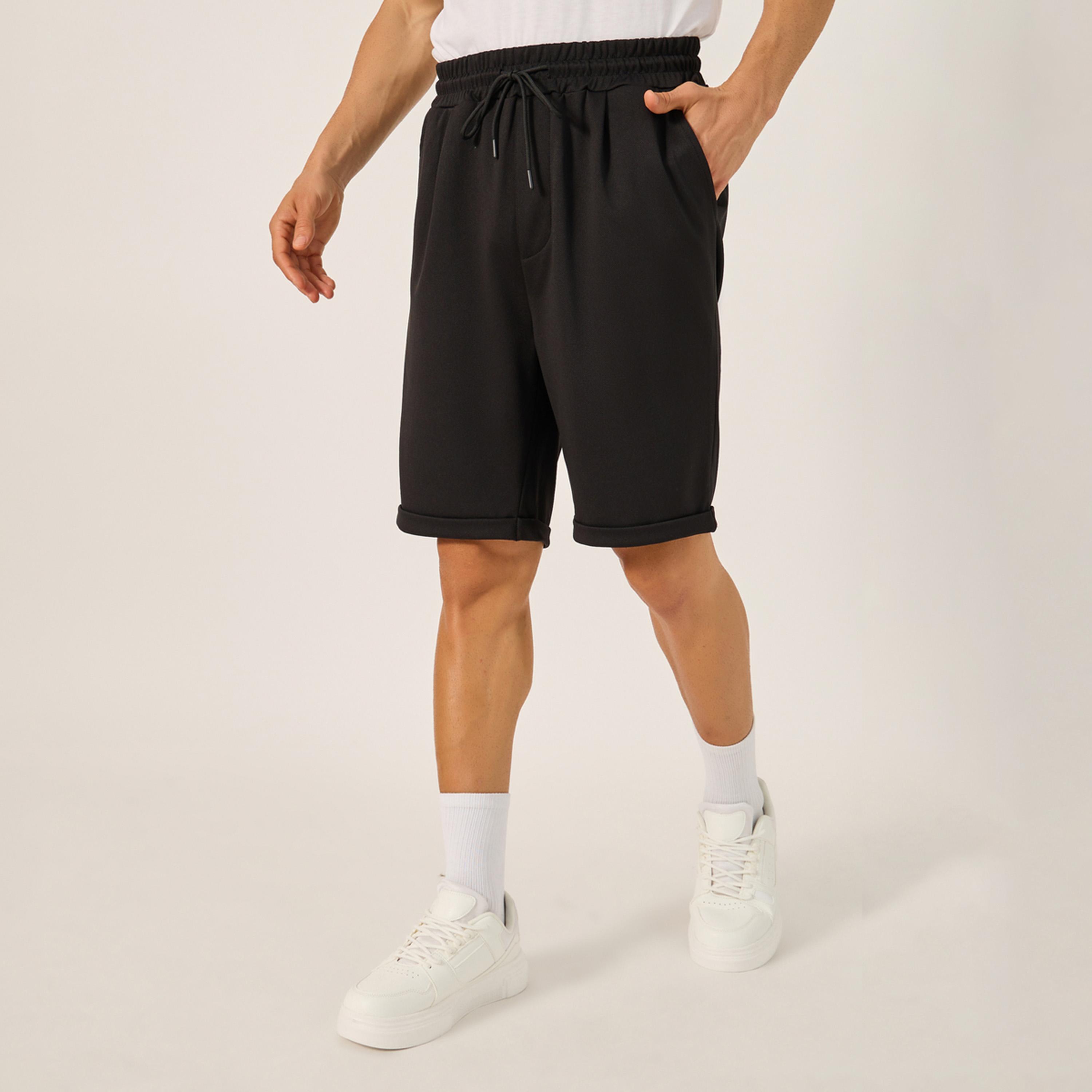 Styli Solid Turn-Up Hem Shorts-men-clothing-bottoms-shorts-image-1
