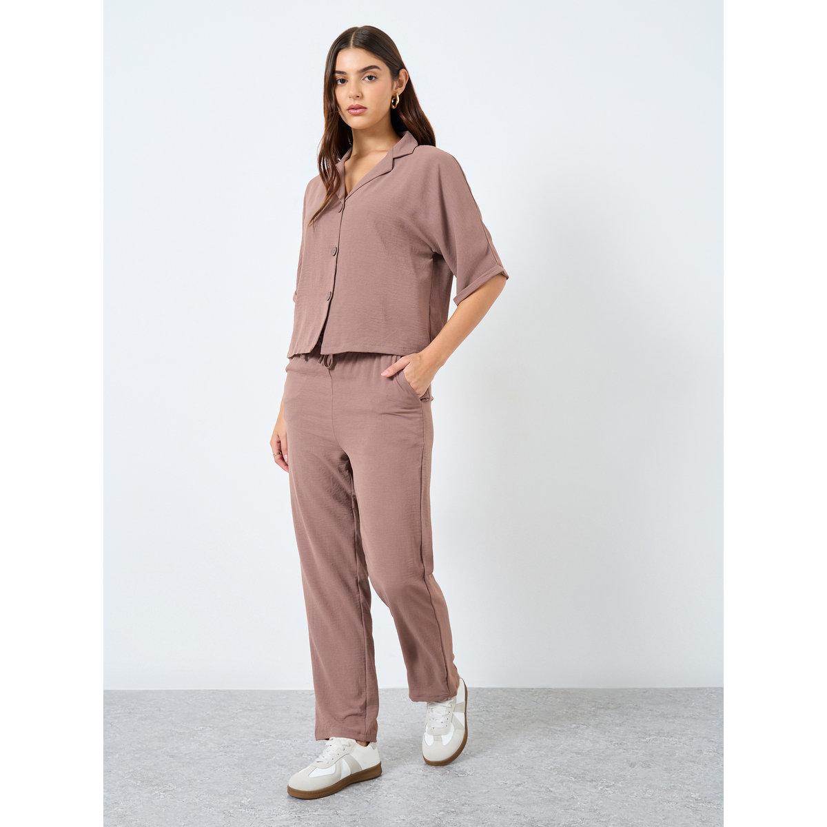 طقم منسق من بنطال وبلوزة بقصة بوكسي-women-clothing-coordsets-image-1