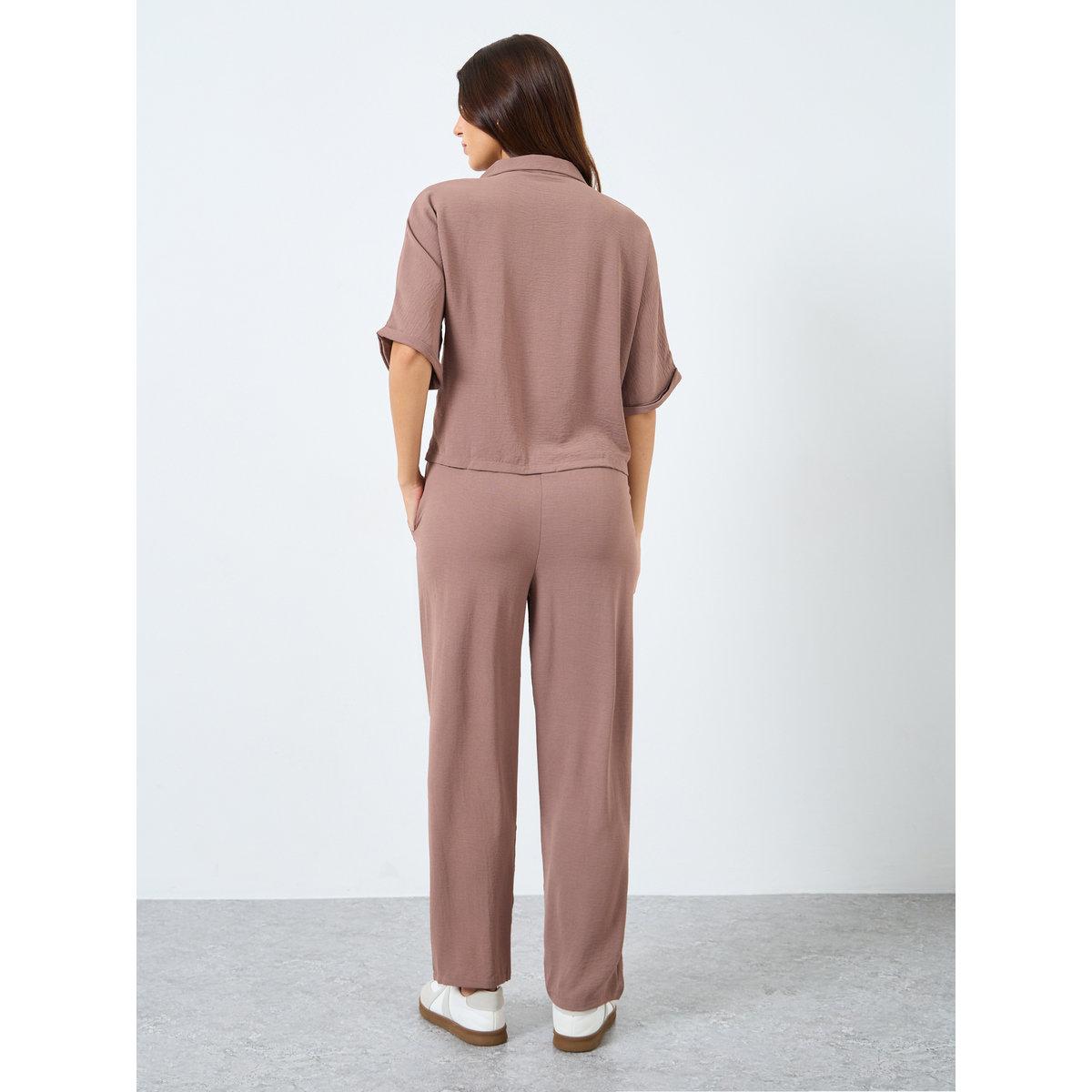 طقم منسق من بنطال وبلوزة بقصة بوكسي-women-clothing-coordsets-image-5