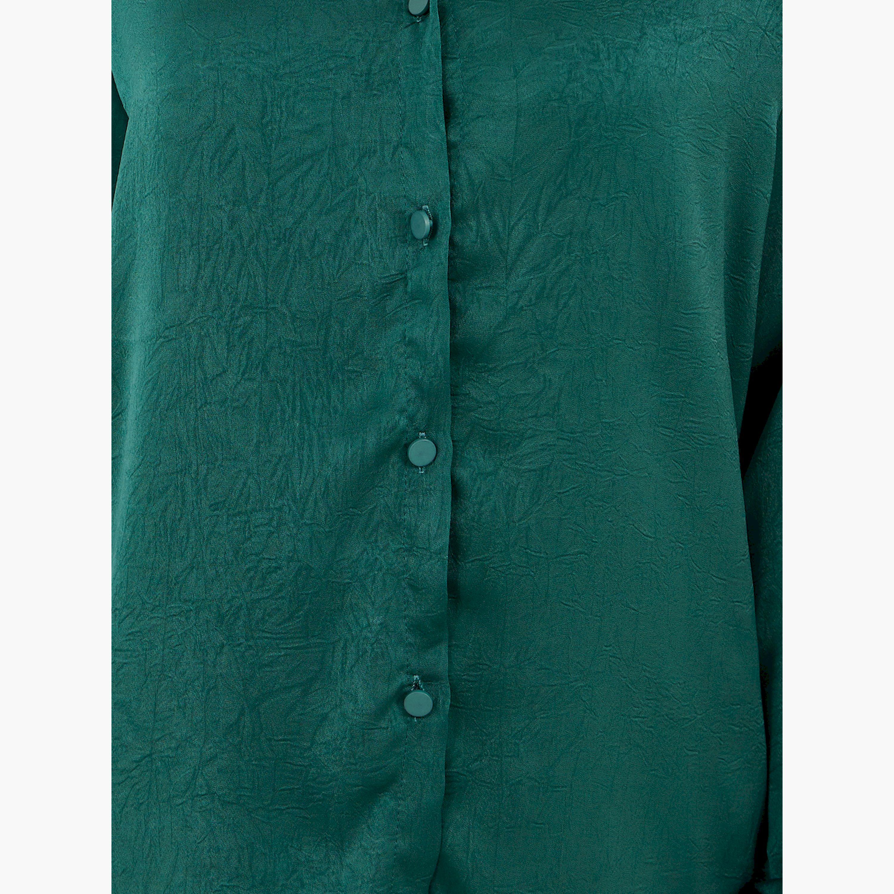ستايلي -  طقم أنيق من قميص ساتان أخضر وبنطال ساق واسعة للنساء-women-clothing-coordsets-image-4