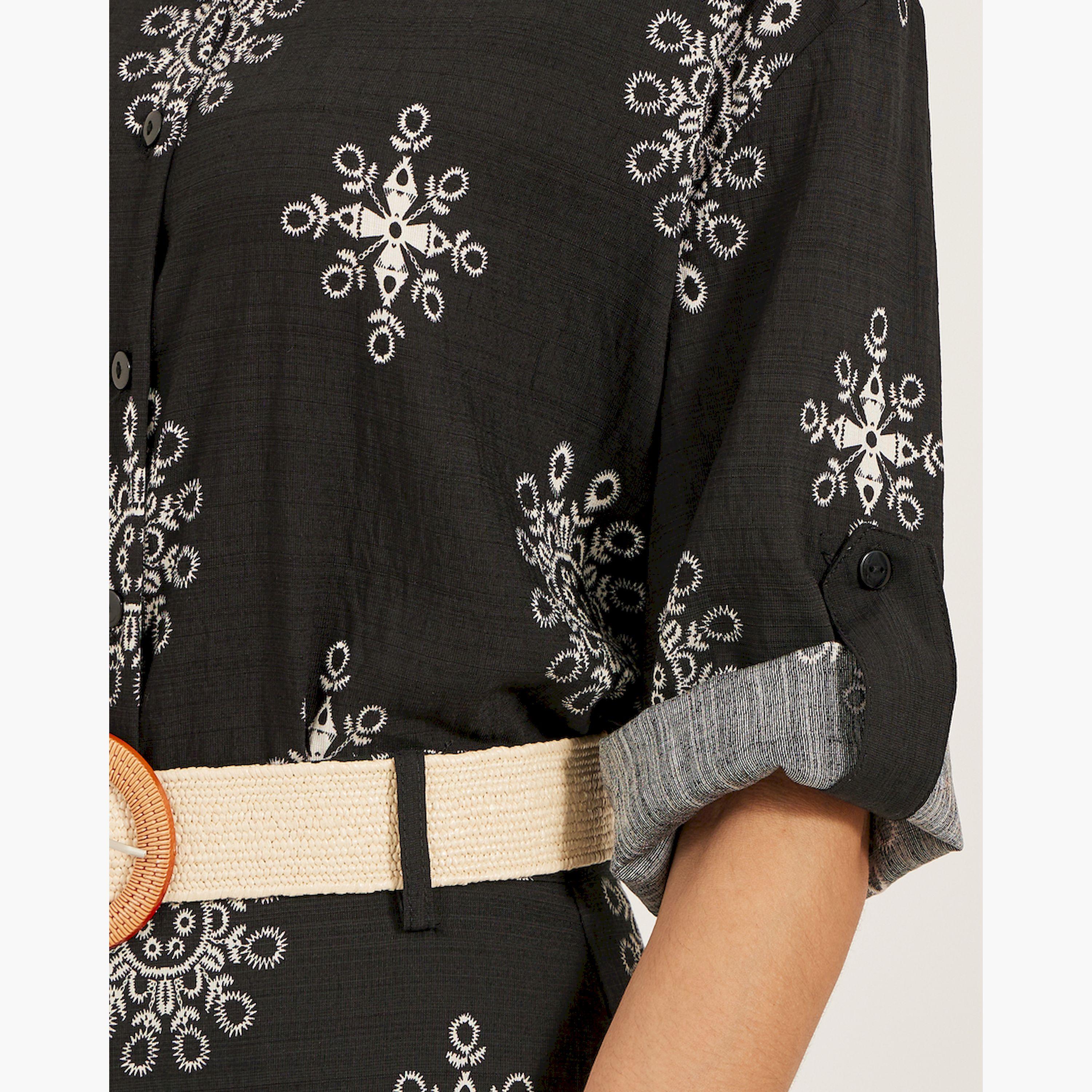 ستايلي - طقم قميص بحزام وتفاصيل أزرار مع بنطال واسع الساق-women-clothing-coordsets-image-3