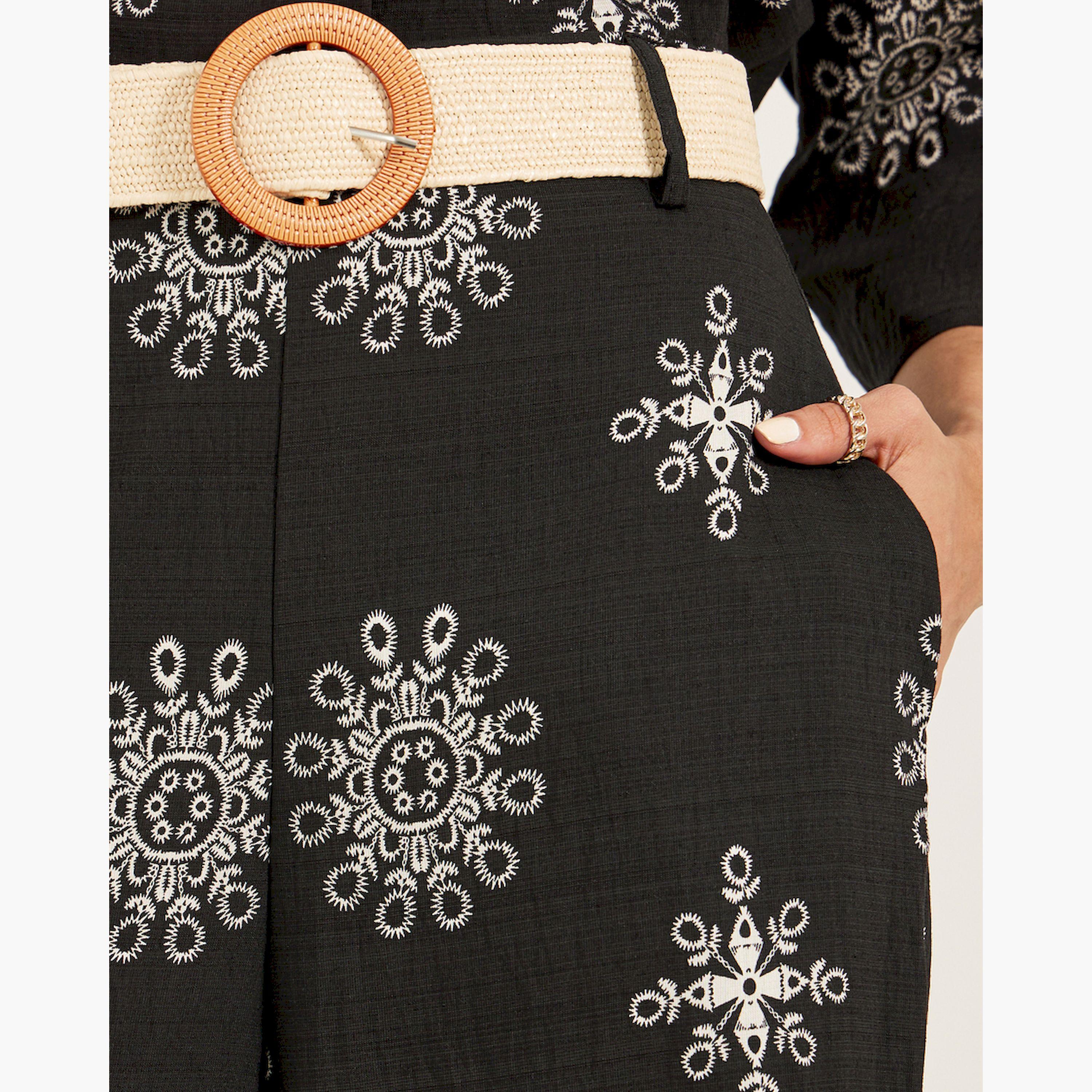ستايلي - طقم قميص بحزام وتفاصيل أزرار مع بنطال واسع الساق-women-clothing-coordsets-image-5