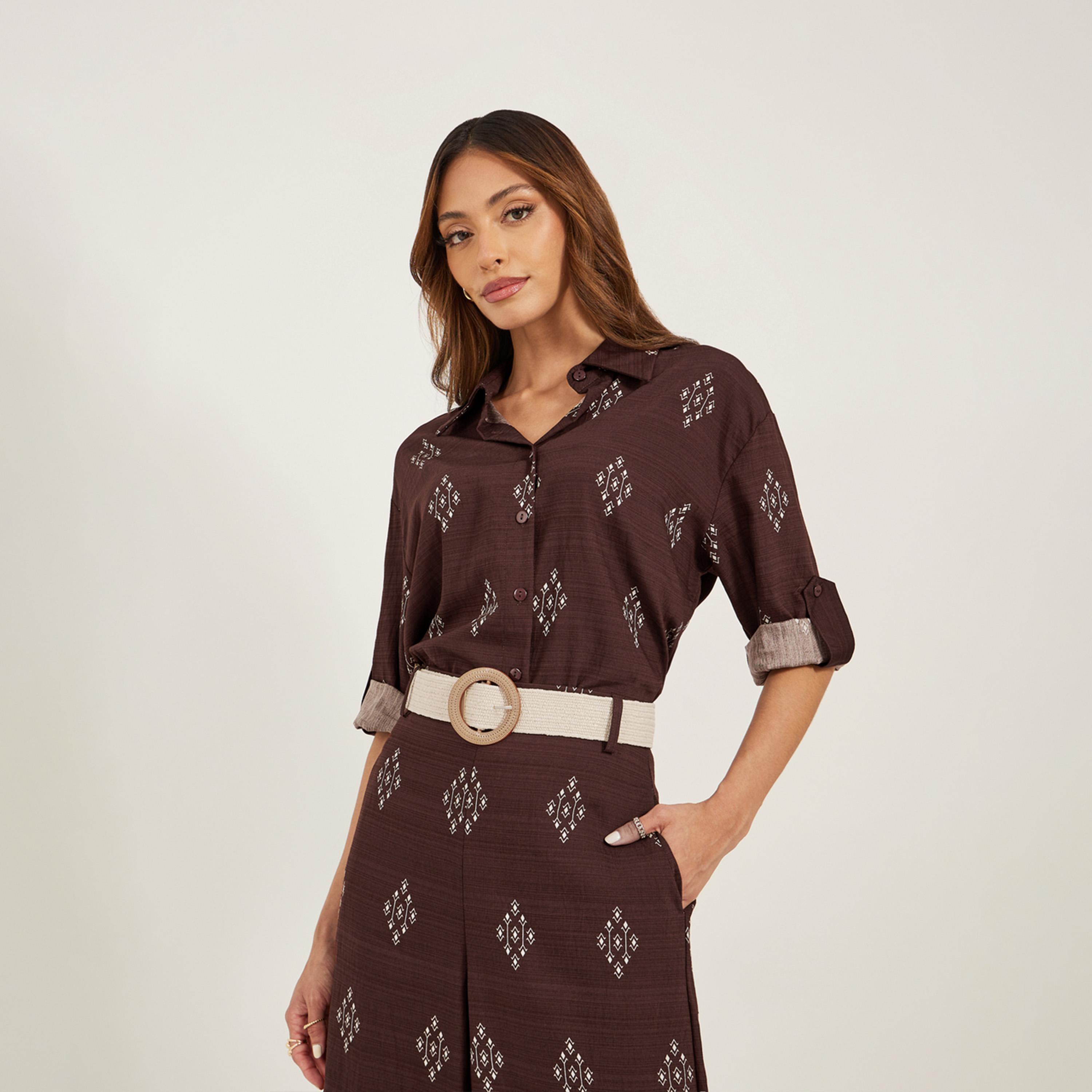 ستايلي - طقم قميص بحزام وتفاصيل أزرار مع بنطال-women-clothing-coordsets-image-5