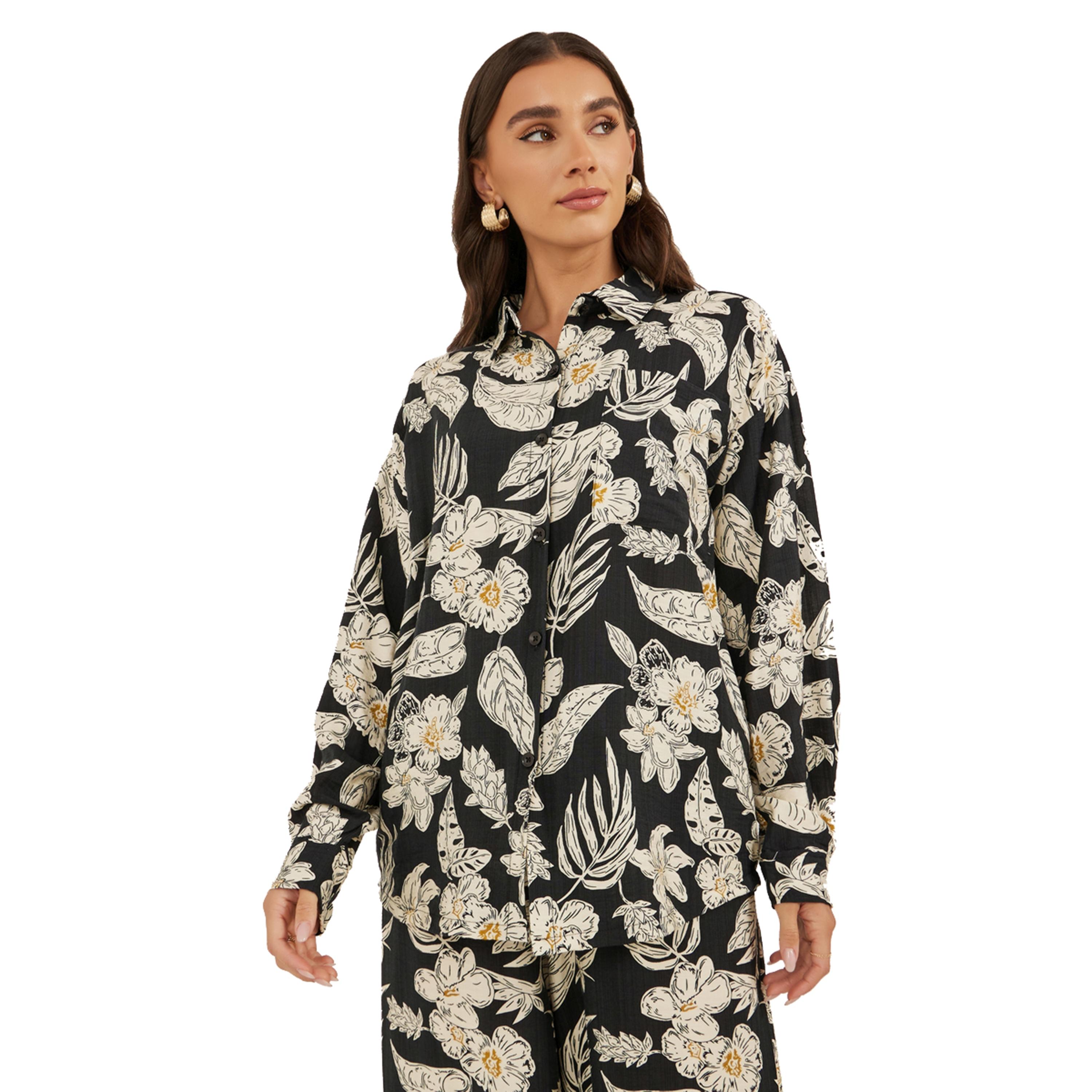 Styli Women Printed Oversized Shirt and Wide Leg Trousers Co-Ords-women-clothing-coordsets-image-3