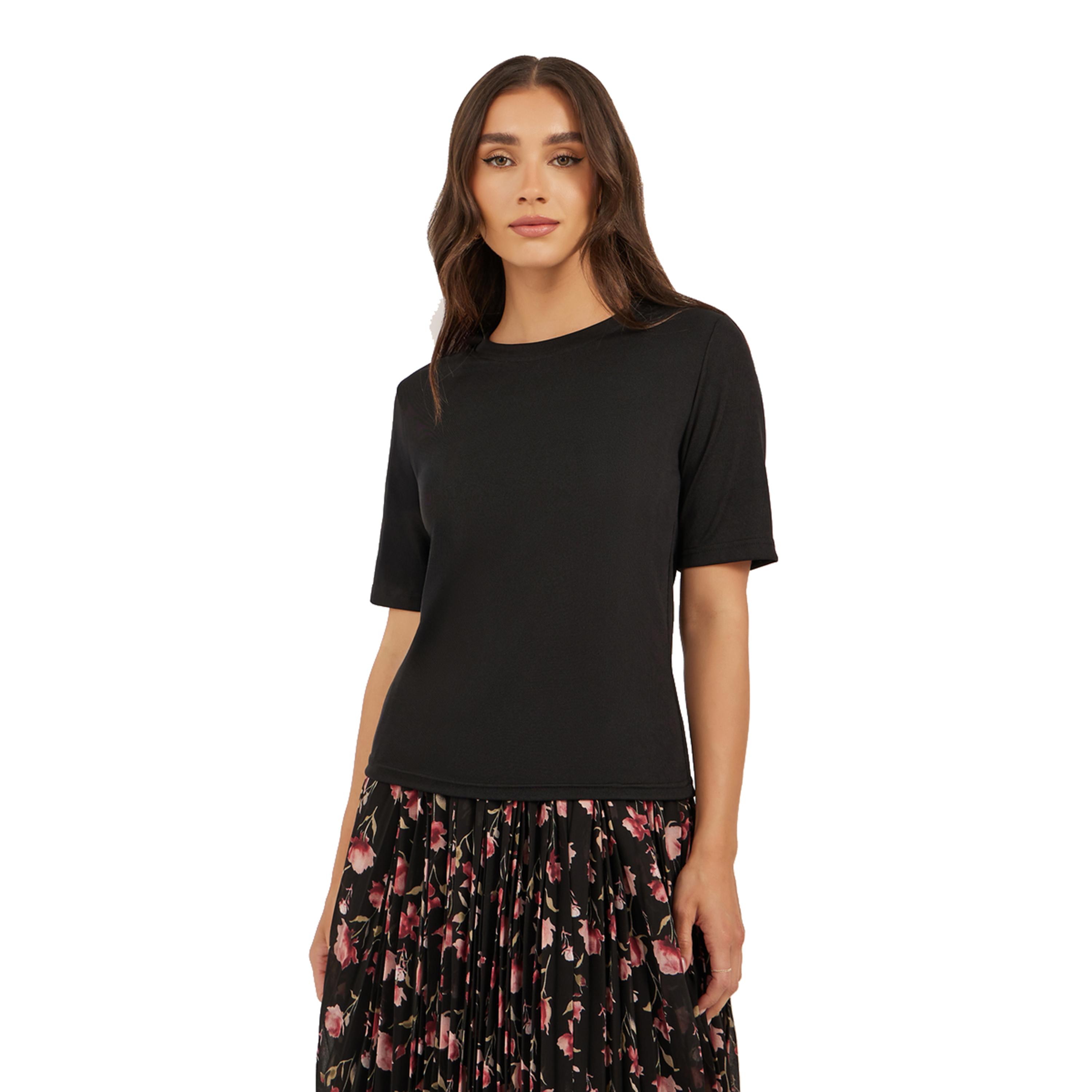 Styli Solid Knit Top and Printed Pleated A-Line Skirt Co-Ords-women-clothing-coordsets-image-2