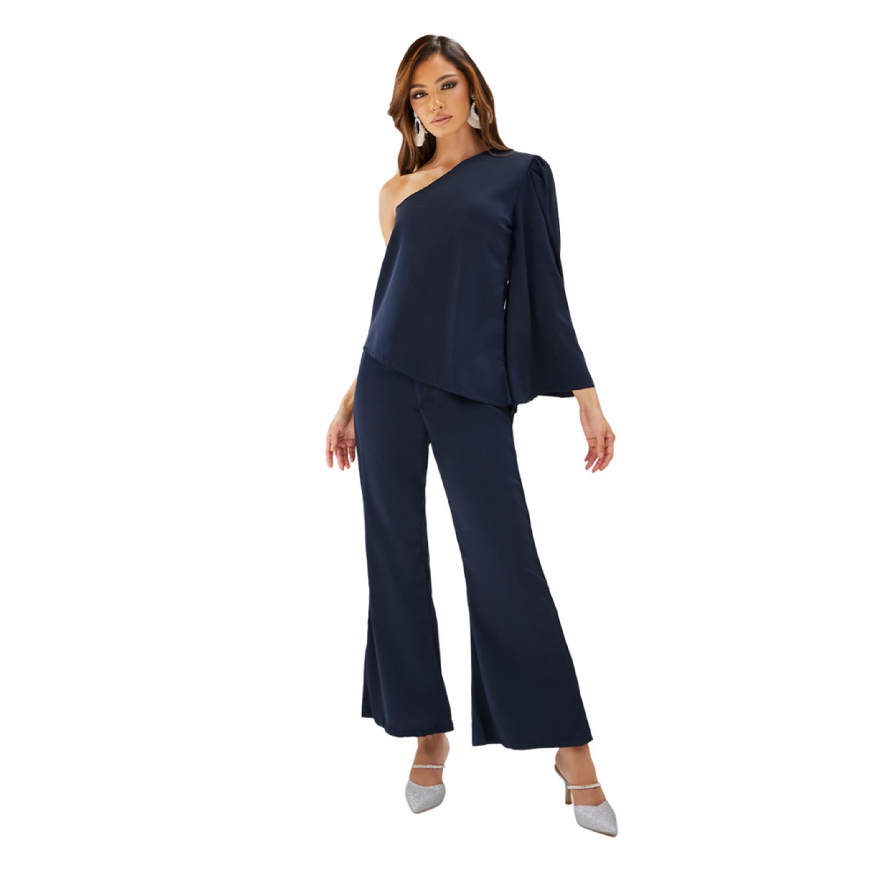 ستايلي - طقم بلوزة بكتف واحد مع بنطال واسع-women-clothing-coordsets-image-2