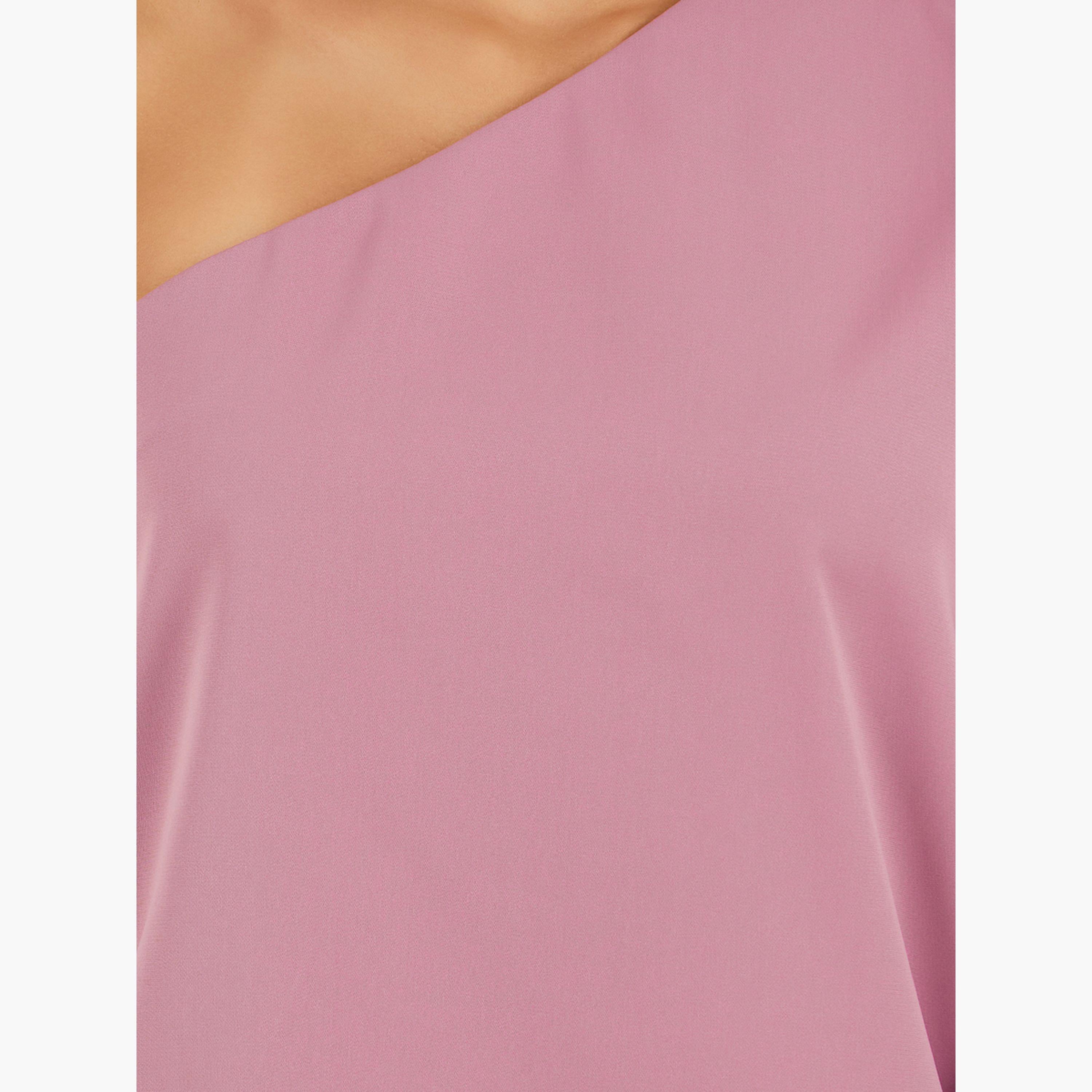 ستايلي- طقم وردي مكون من بلوزة بكتف واحد وبنطلون واسع-women-clothing-coordsets-image-3