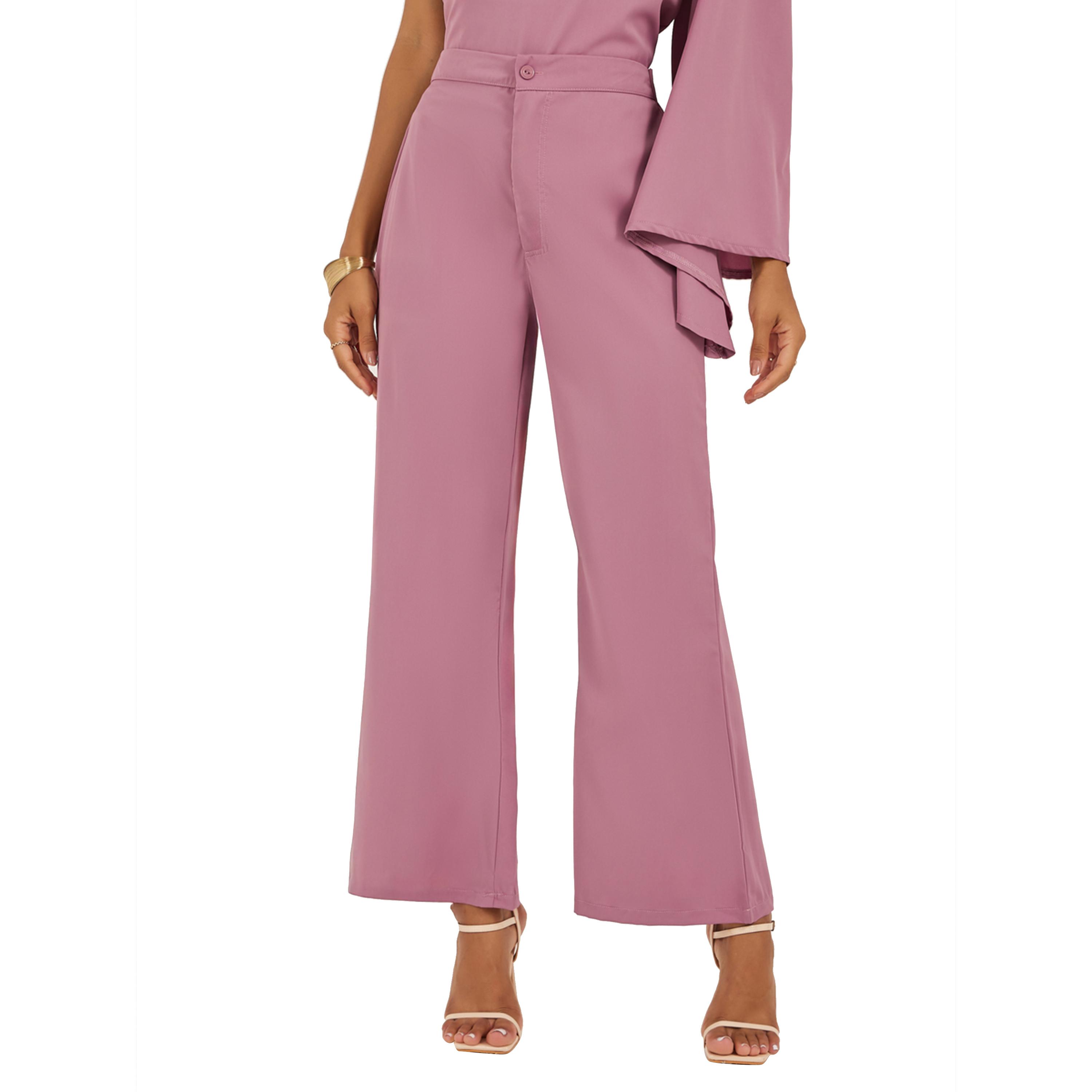 Styli Pink One Shoulder Top and Flared Trousers Co-Ords-women-clothing-coordsets-image-5