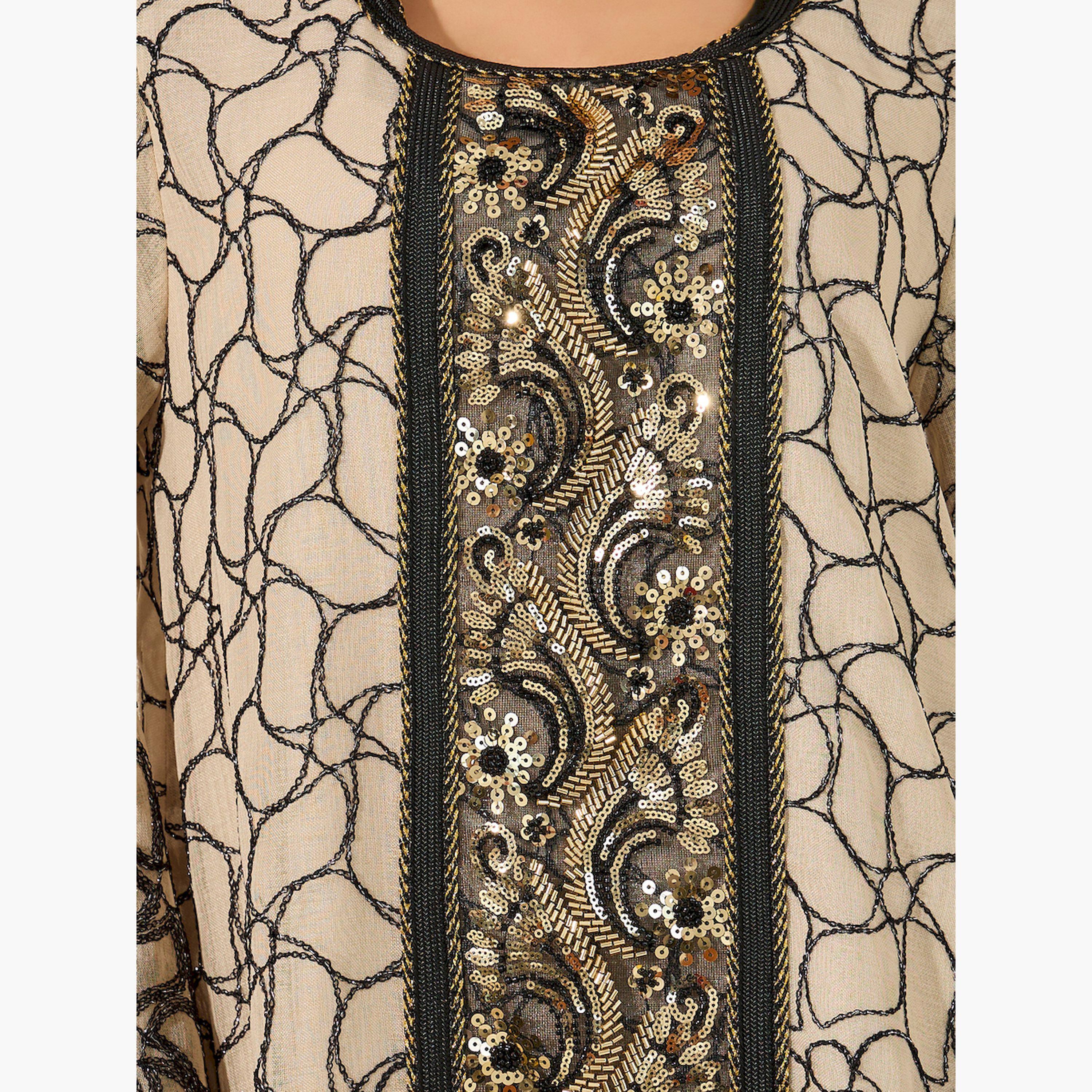 أميرة x ستايلي جلابية مطرزة بالكامل بتفاصيل ترتر-women-arabicclothing-jalabiyas-image-4