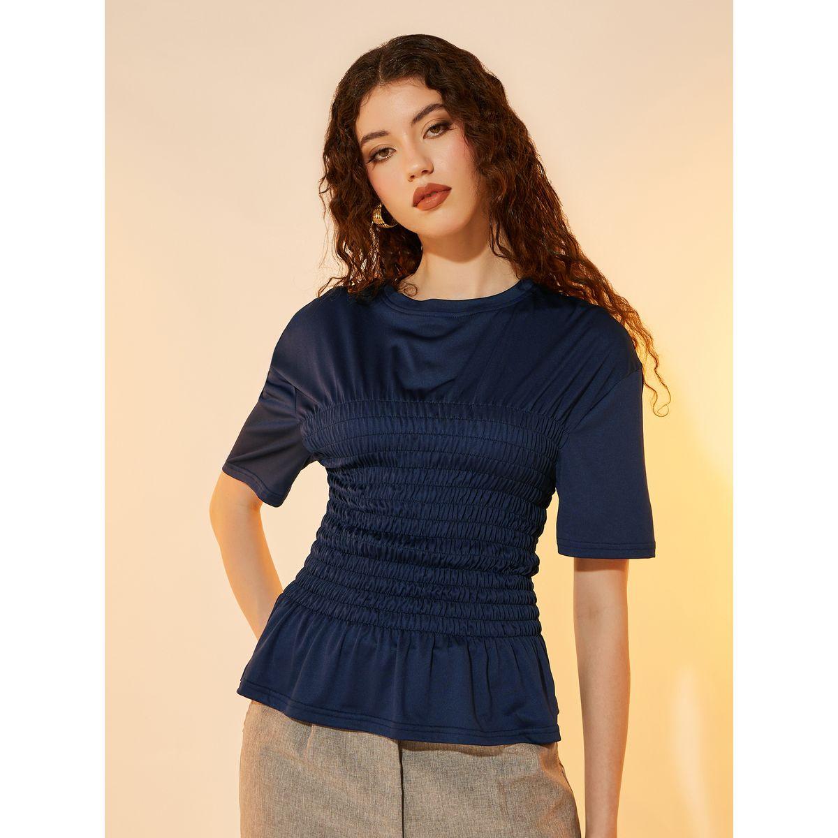 Take Two Solid Smocked Short Sleeve Peplum Top-women-clothing-tshirts-image-4