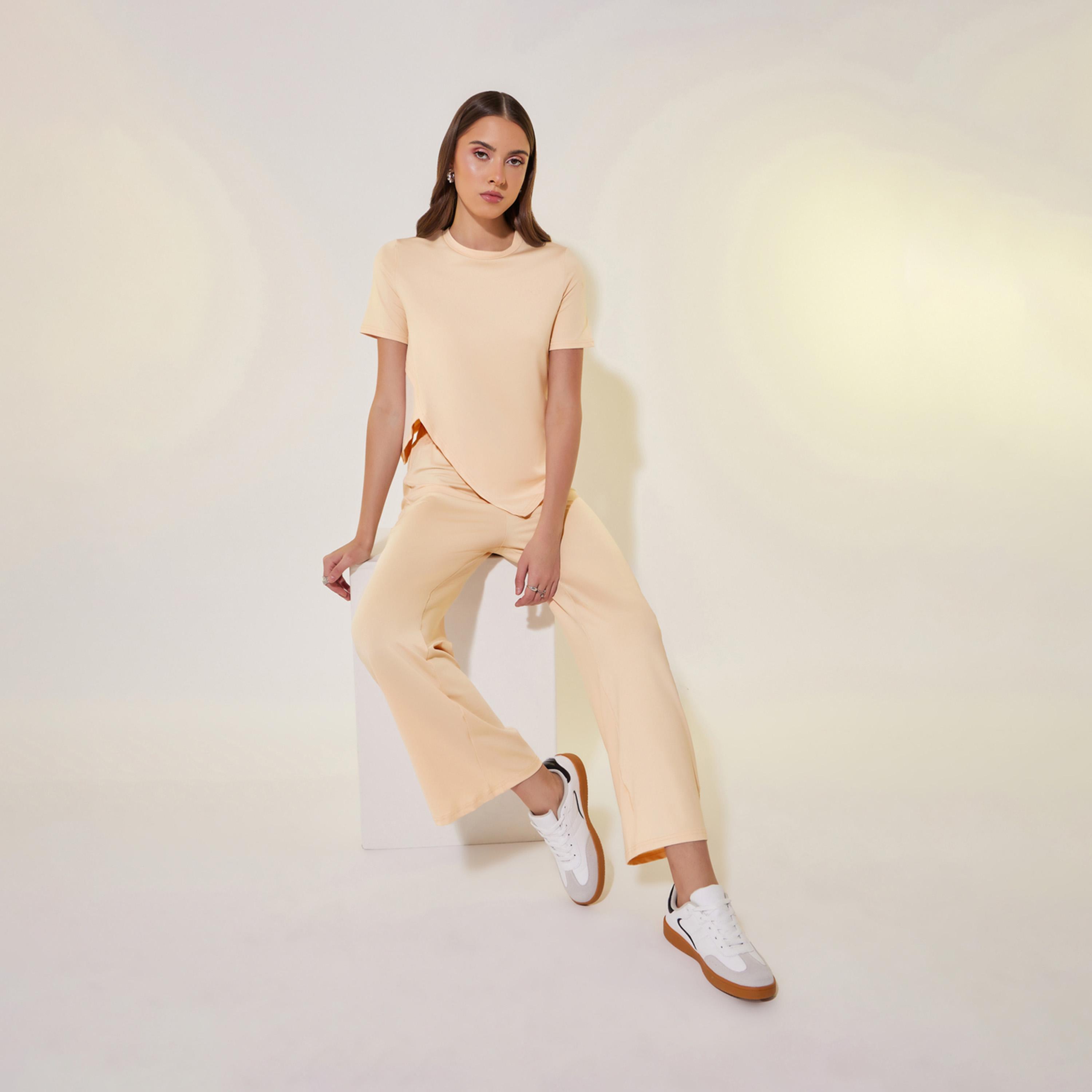 Take Two Asymmetrical Hem Short Sleeve T-Shirt and Pants Co-Ords-women-clothing-coordsets-image-1