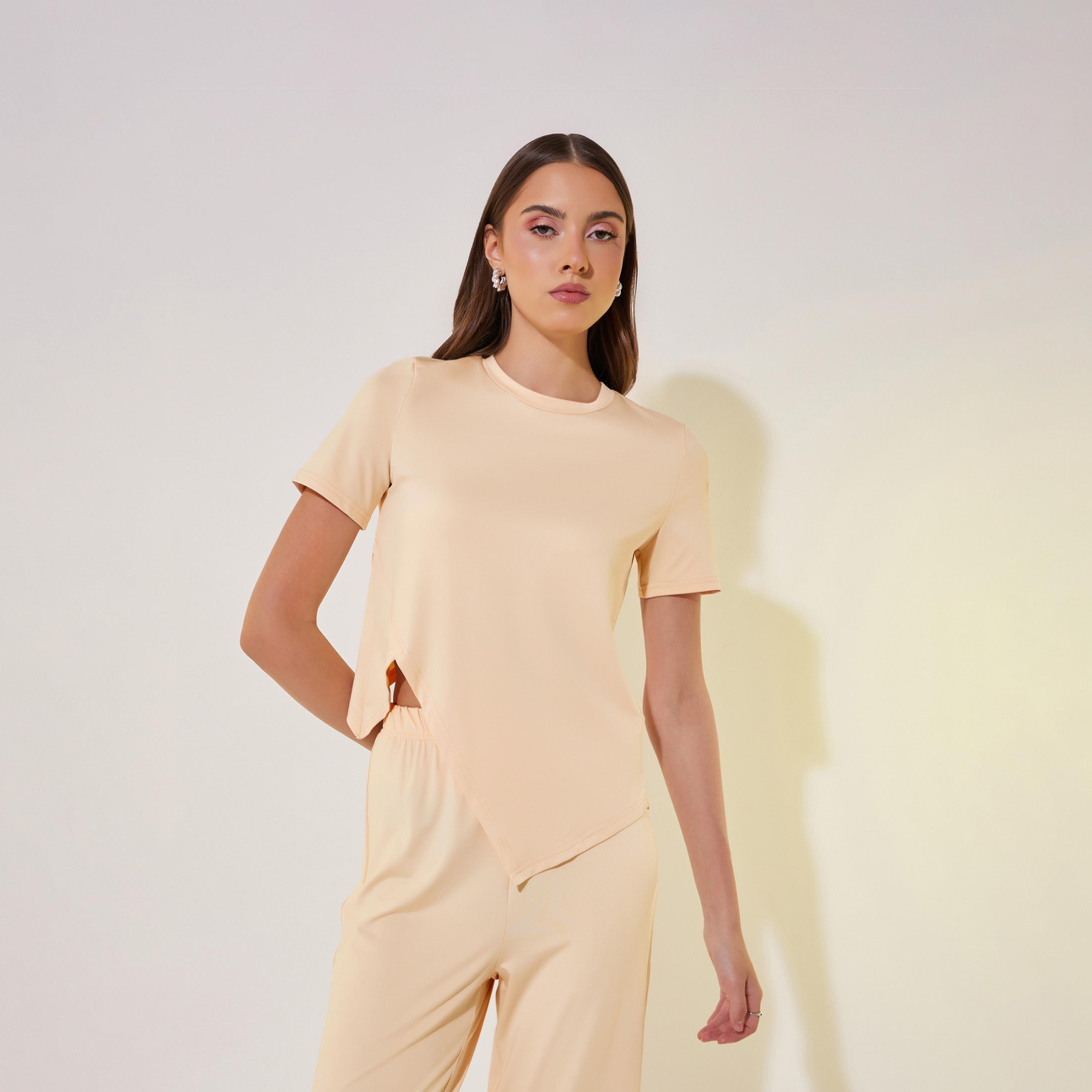 Take Two Asymmetrical Hem Short Sleeve T-Shirt and Pants Co-Ords-women-clothing-coordsets-image-3