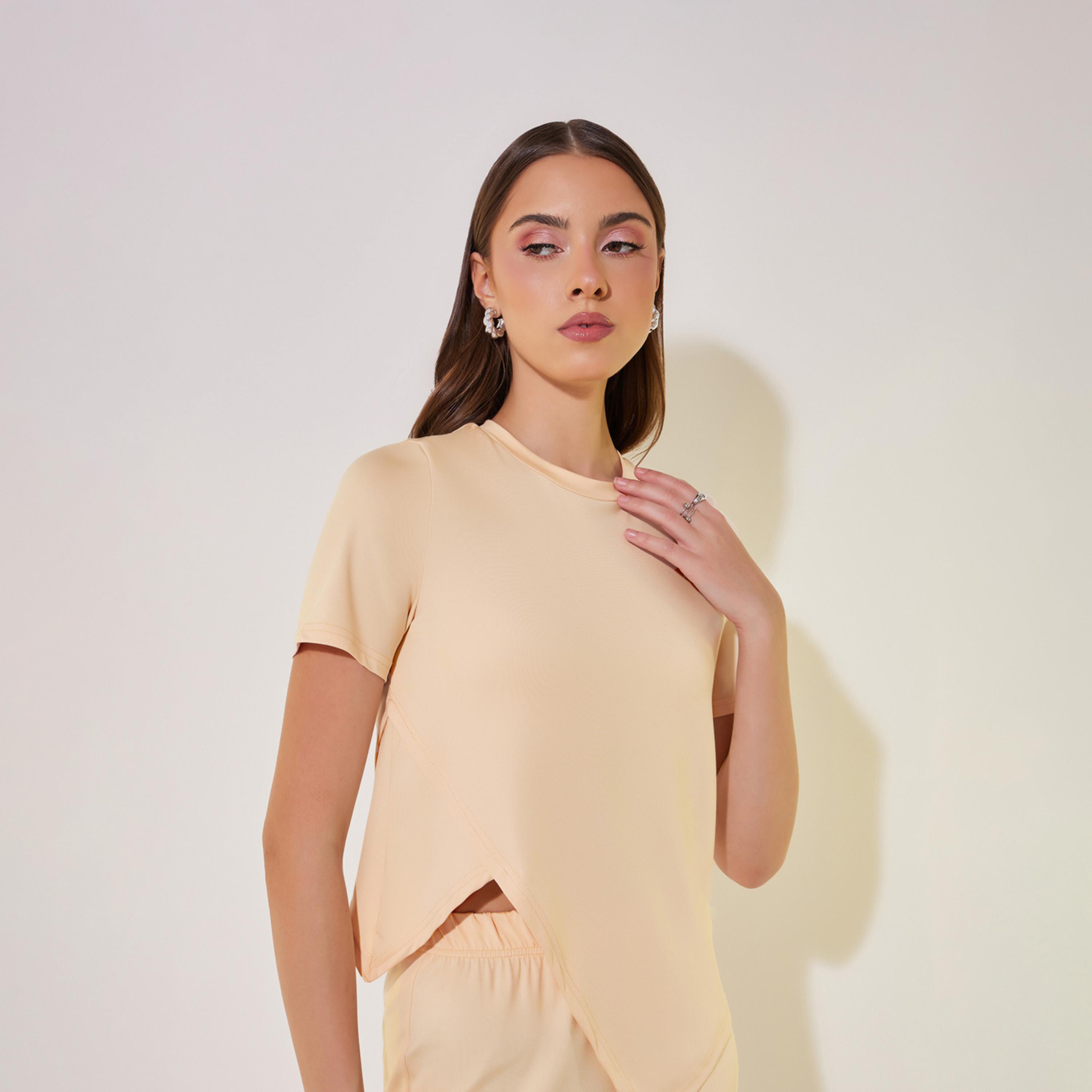 Take Two Asymmetrical Hem Short Sleeve T-Shirt and Pants Co-Ords-women-clothing-coordsets-image-4
