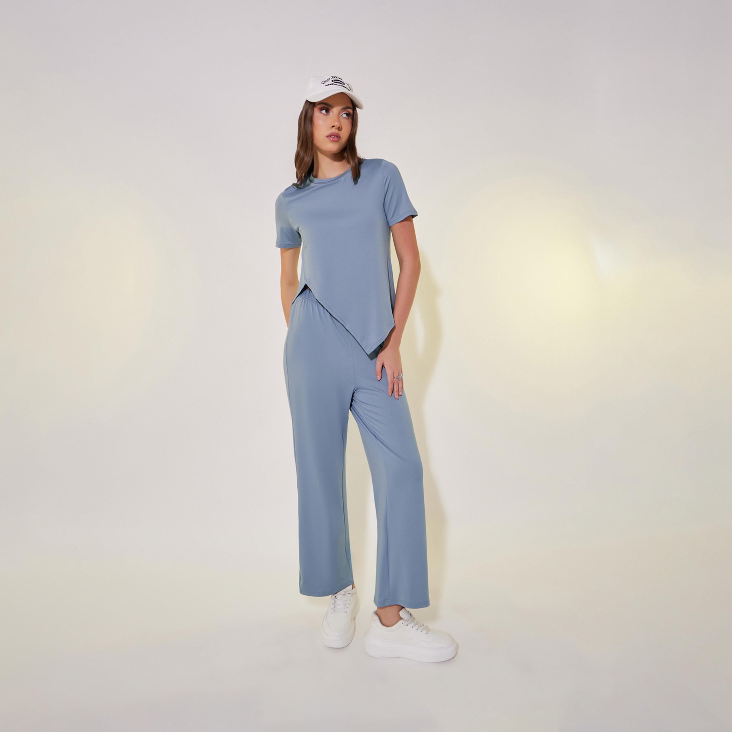 Take Two Asymmetrical Hem Short Sleeve T-Shirt and Pants Co-Ords-women-clothing-coordsets-image-2