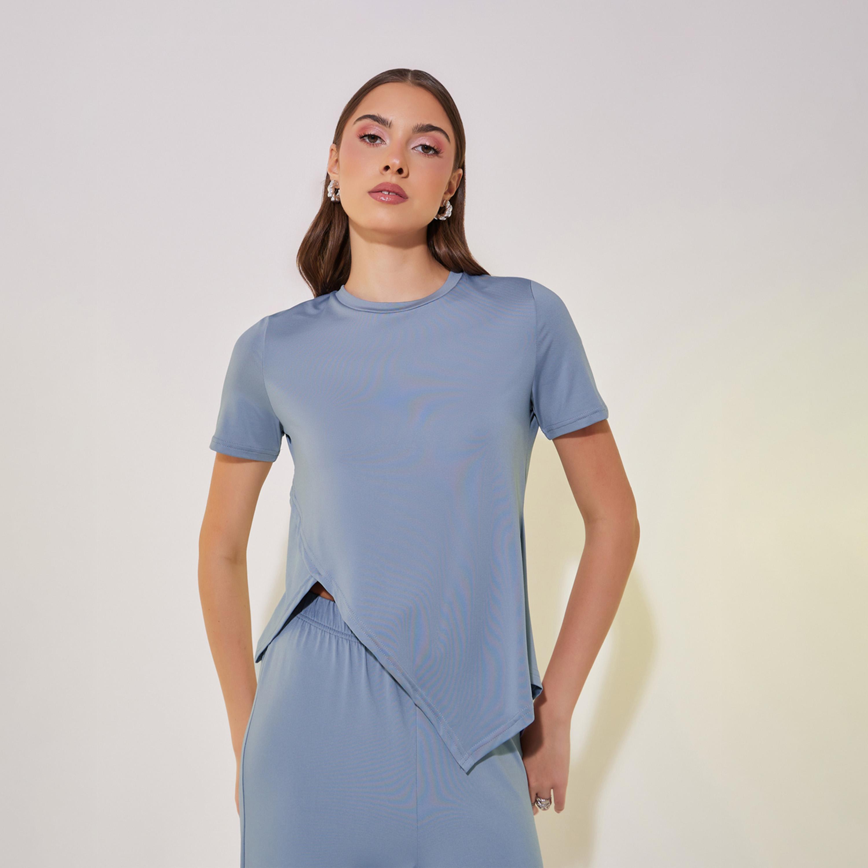 Take Two Asymmetrical Hem Short Sleeve T-Shirt and Pants Co-Ords-women-clothing-coordsets-image-3