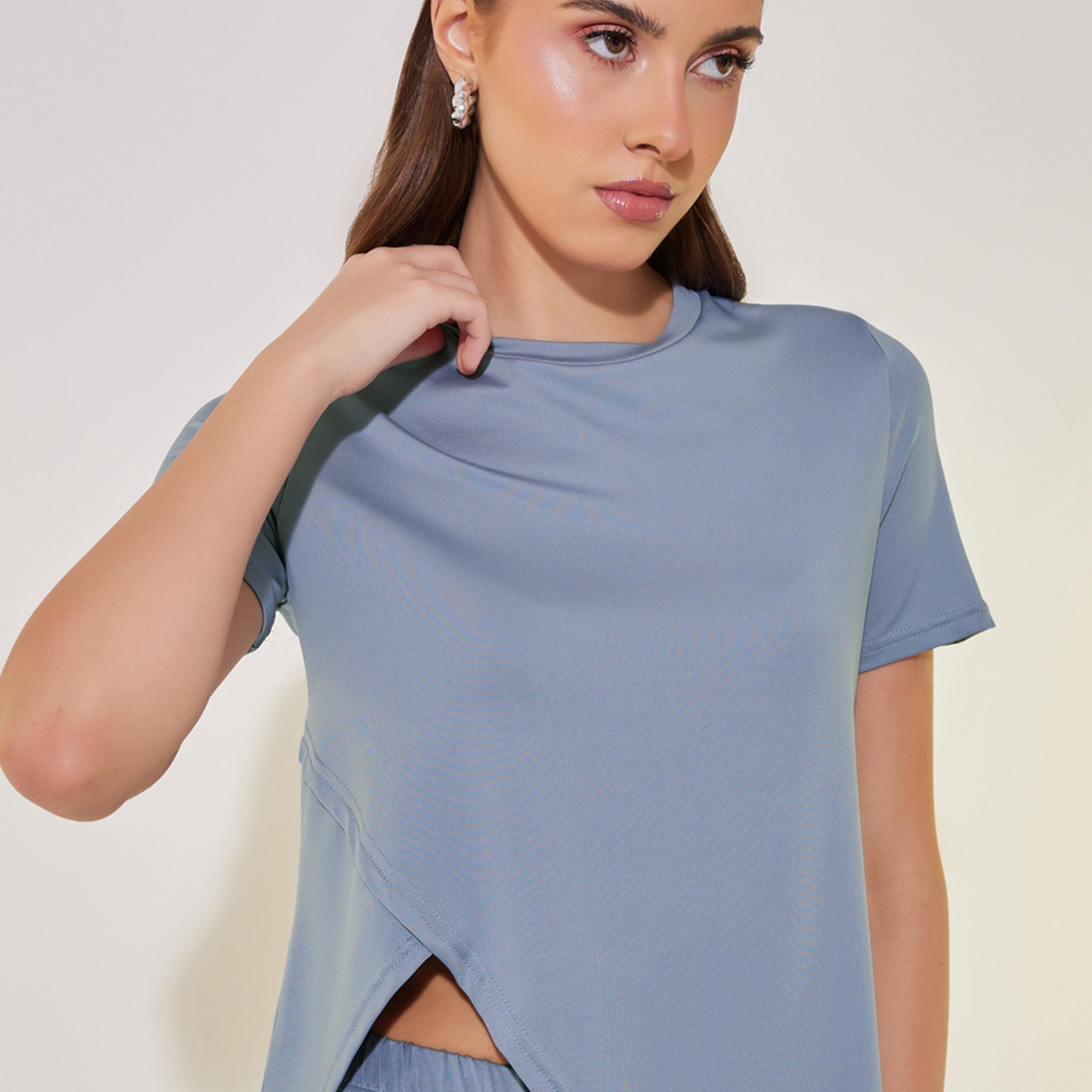 Take Two Asymmetrical Hem Short Sleeve T-Shirt and Pants Co-Ords-women-clothing-coordsets-image-4