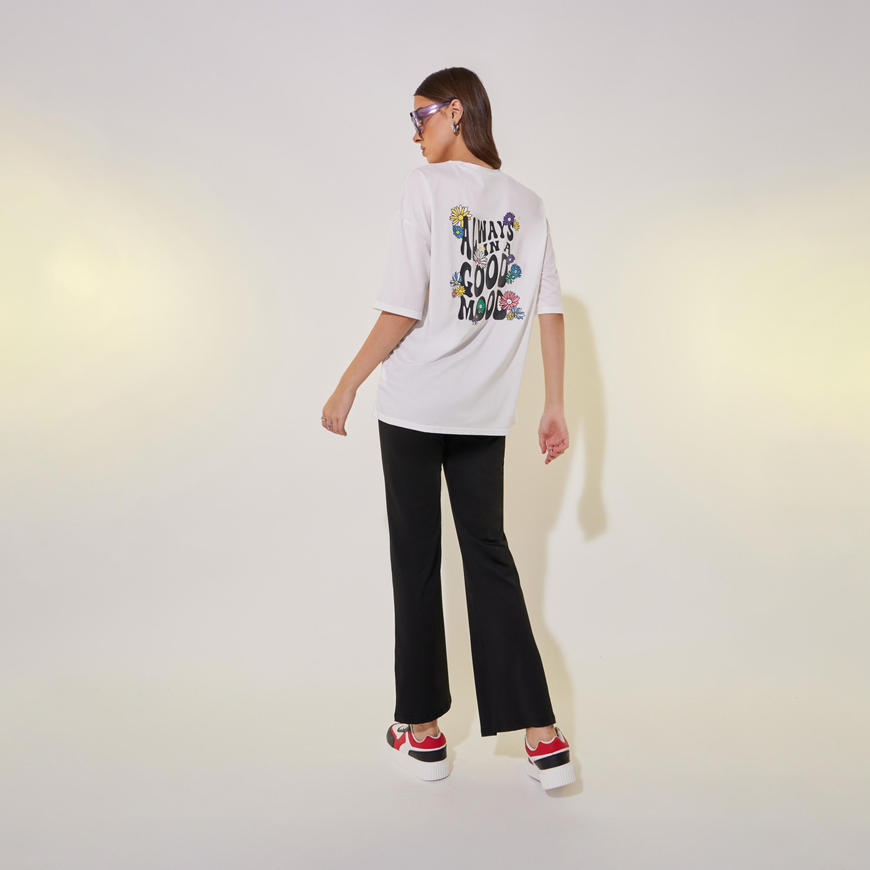 Take Two Slogan Print Round Neck T-Shirt and Pants Co-Ords-women-clothing-coordsets-image-1