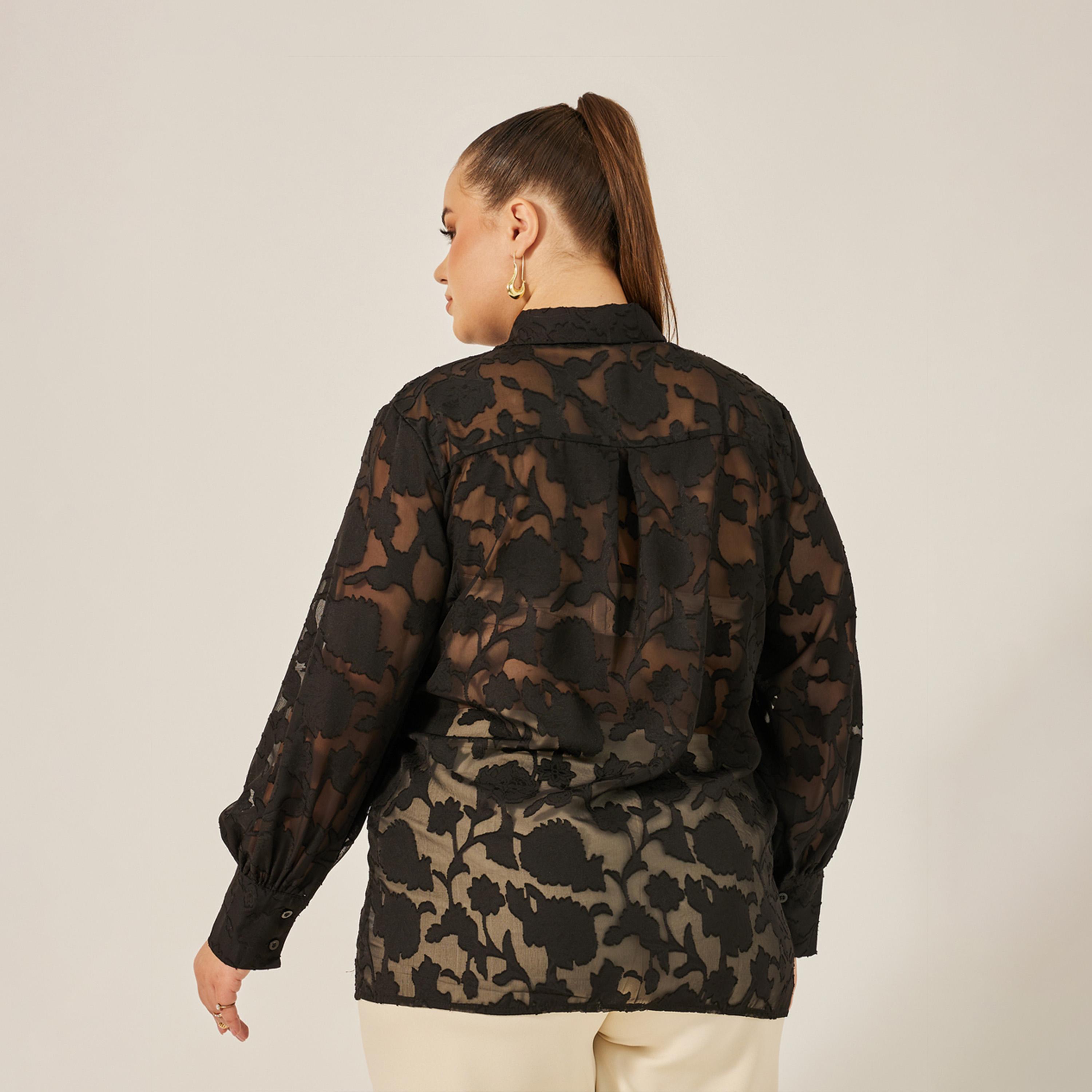 Styli Plus Size Burn Out Lace Detail Collared Balloon Sleeve Shirt-women-clothing-shirtsandblouses-shirts-image-5