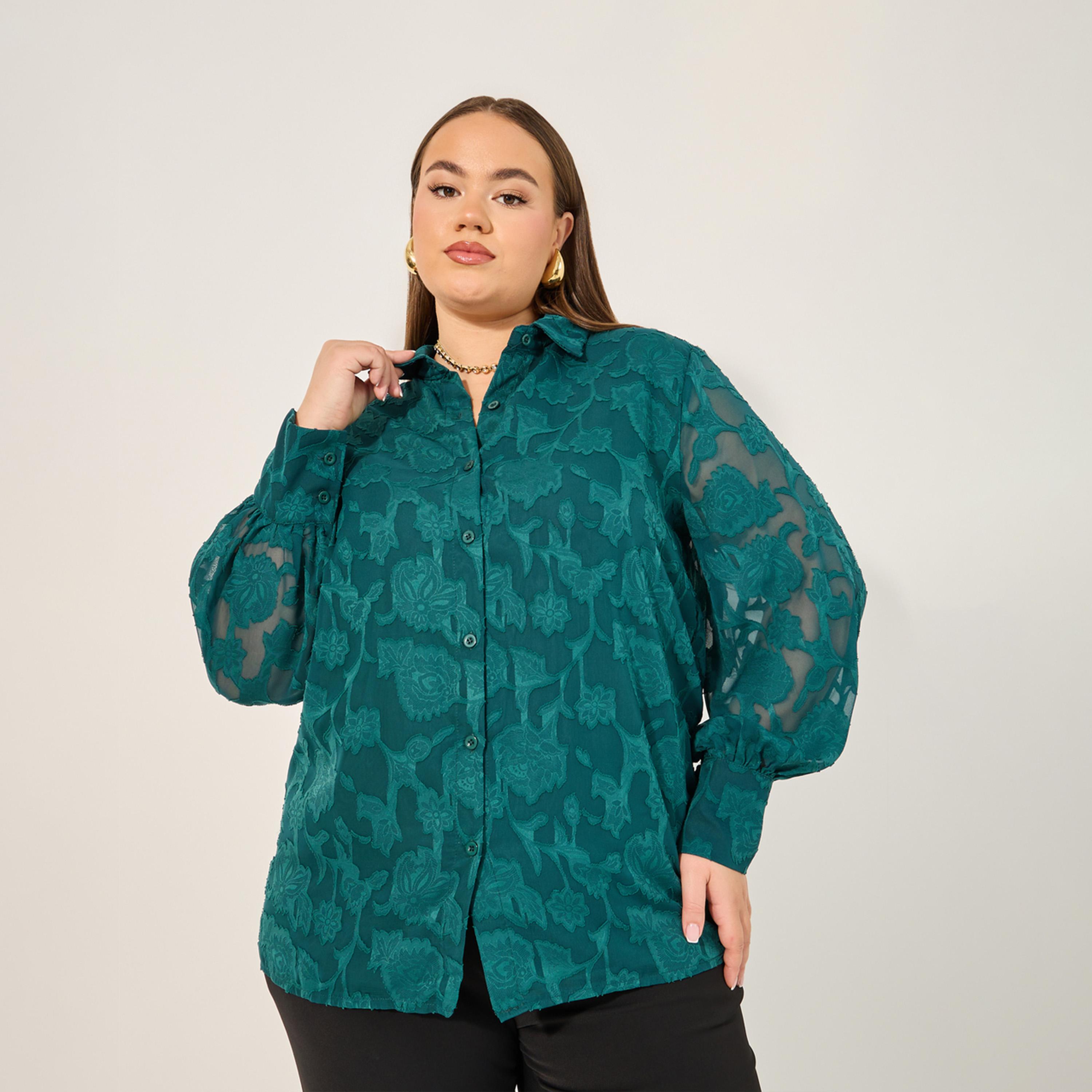 Styli Plus Size Burn Out Lace Detail Balloon Sleeve Shirt-women-clothing-shirtsandblouses-shirts-image-1