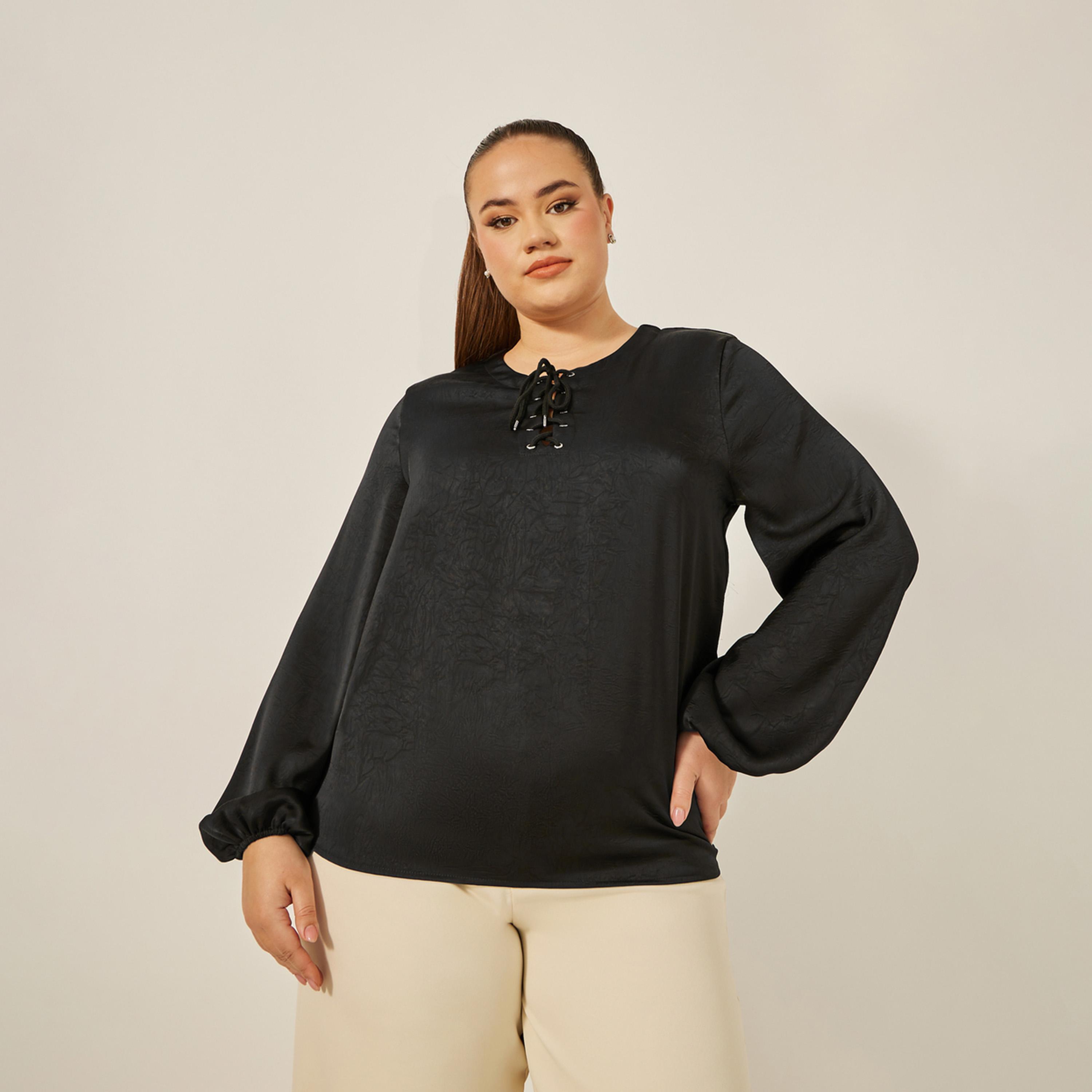 ستايلي - بلوزة من الساتان بأكمام منفوخة وربطة رقبة-women-clothing-shirtsandblouses-blouses-image-3