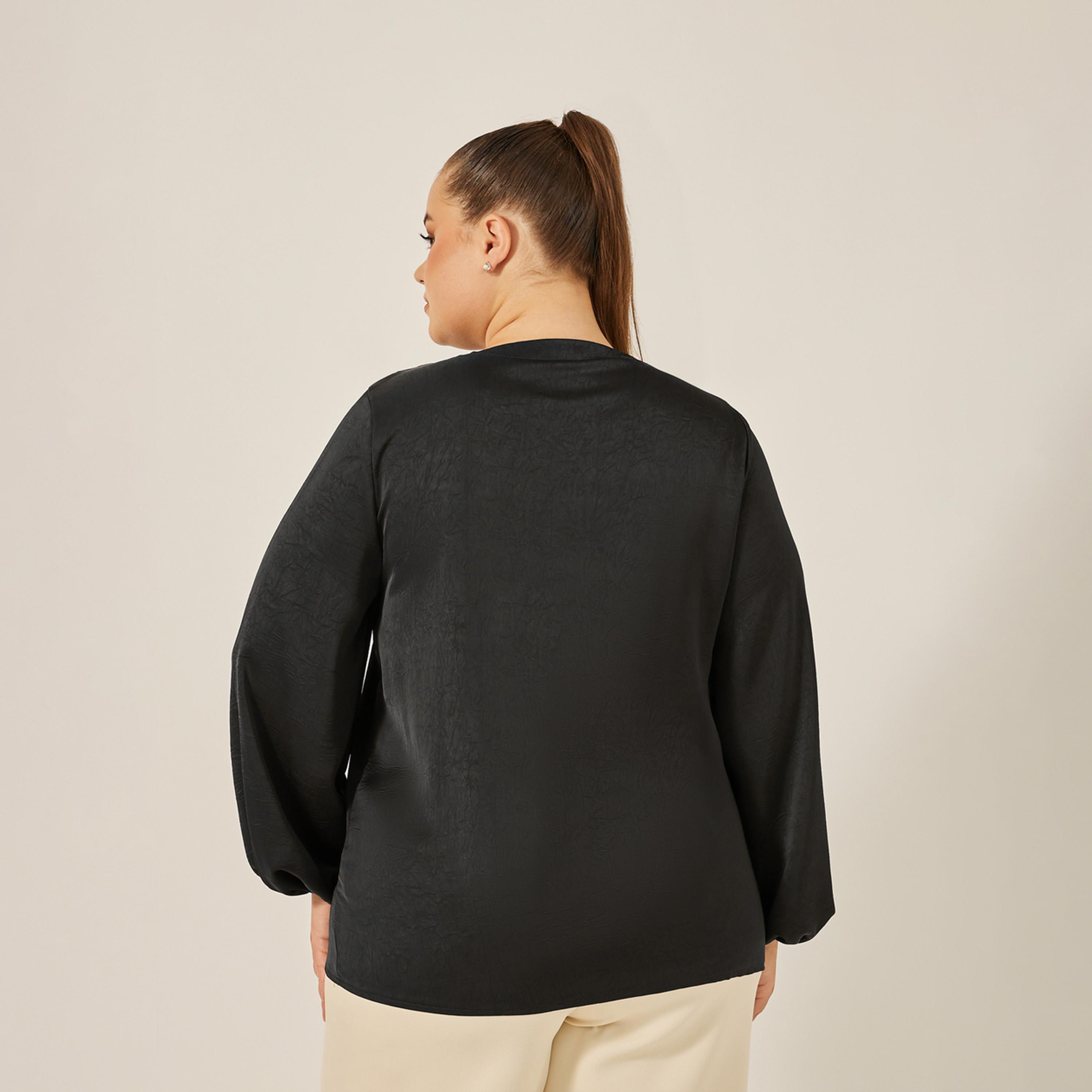 ستايلي - بلوزة من الساتان بأكمام منفوخة وربطة رقبة-women-clothing-shirtsandblouses-blouses-image-5