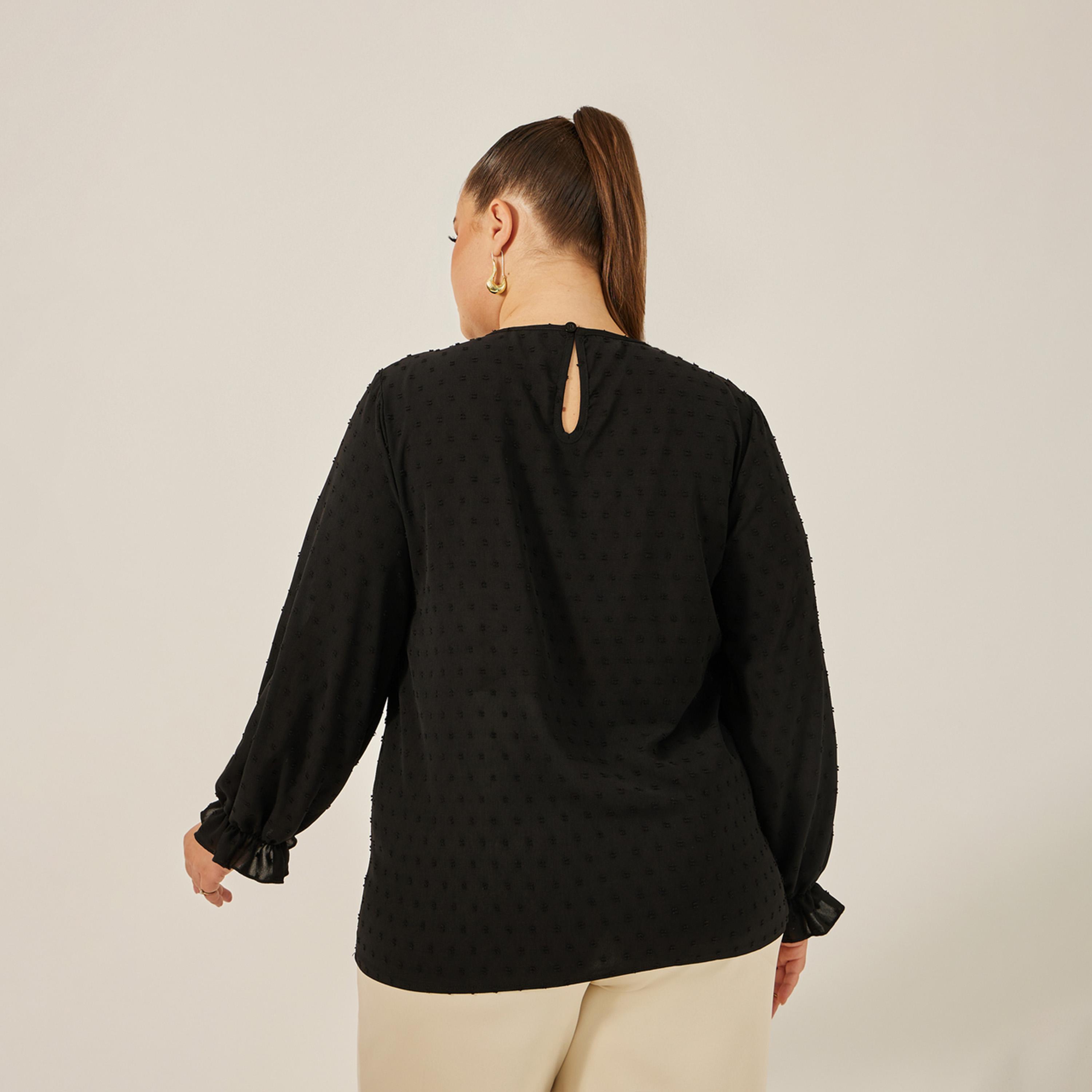 ستايلي - بلوزة بمقاسات كبيرة بأكمام طويلة وتفاصيل دانتيل-women-clothing-shirtsandblouses-blouses-image-4