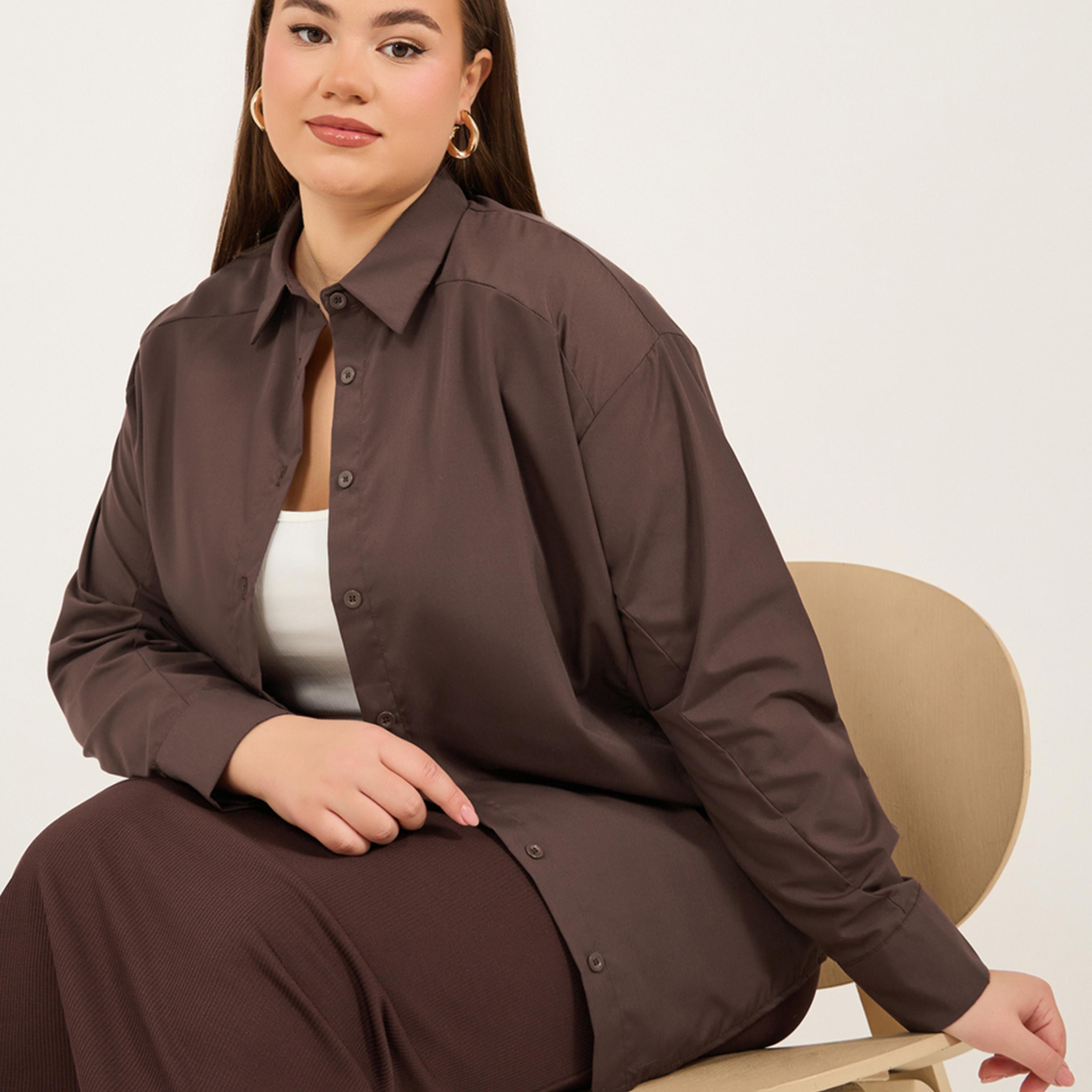 Styli Plus Size Solid Oversized Collared Shirt-women-clothing-shirtsandblouses-shirts-image-1