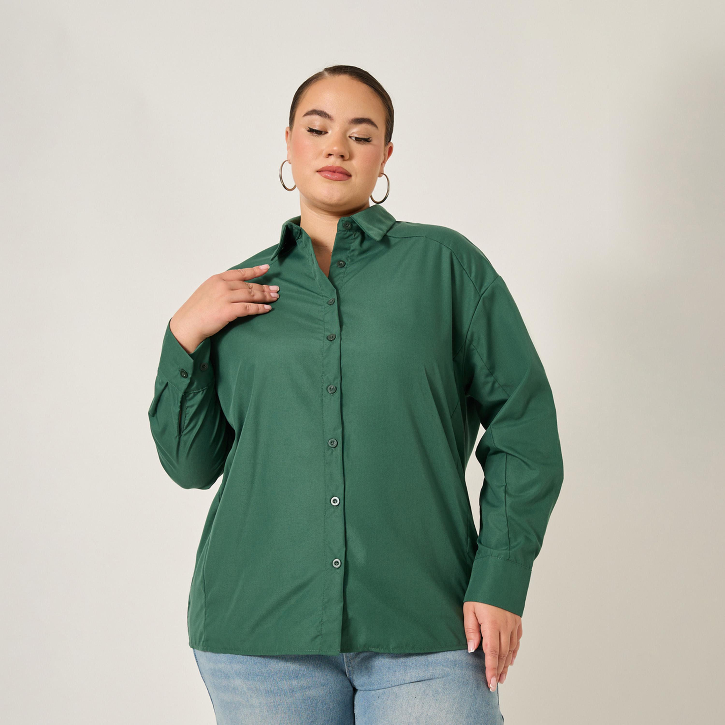 ستايلي - قميص بمقاس كبير بياقة سادة-women-clothing-shirtsandblouses-shirts-image-2