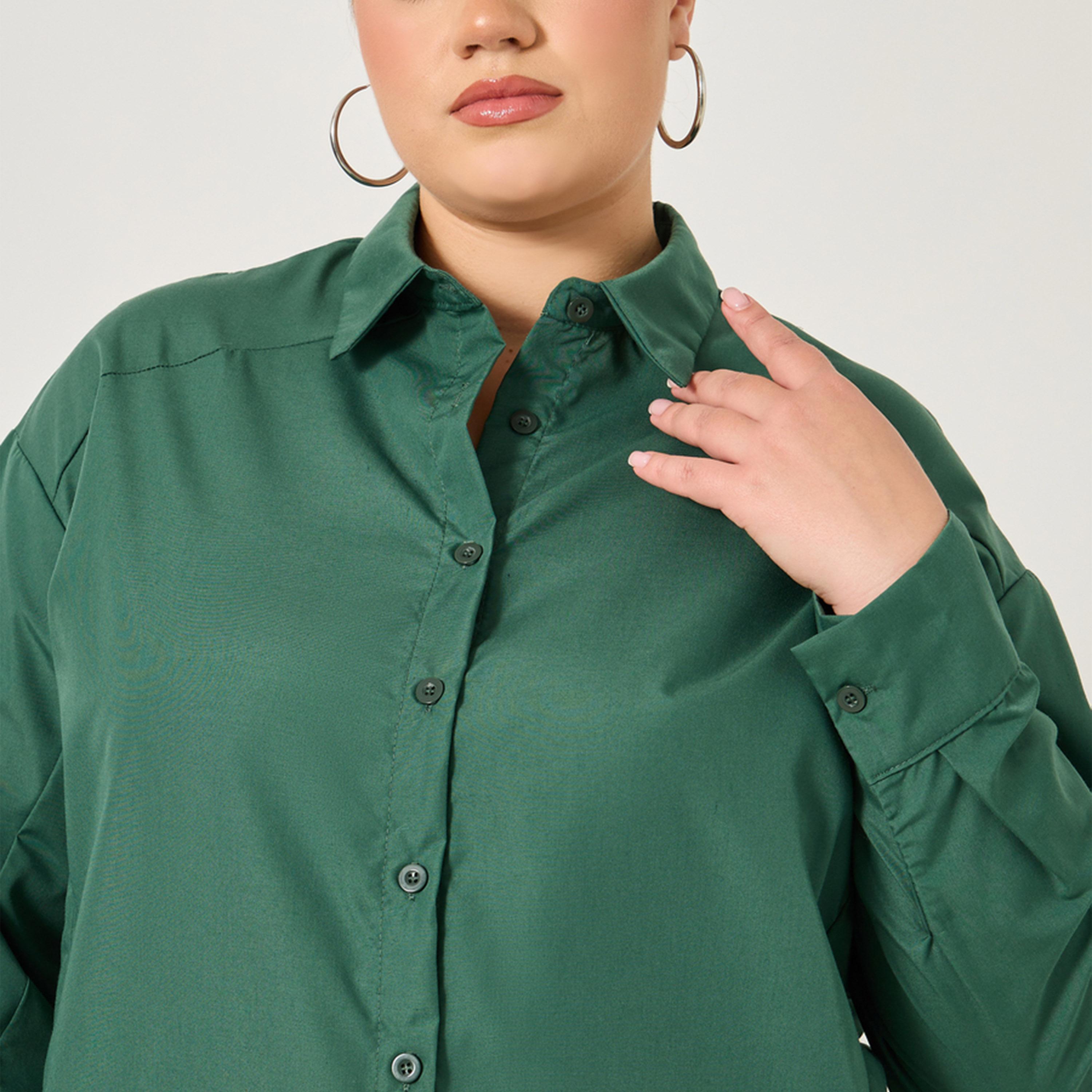 ستايلي - قميص بمقاس كبير بياقة سادة-women-clothing-shirtsandblouses-shirts-image-4