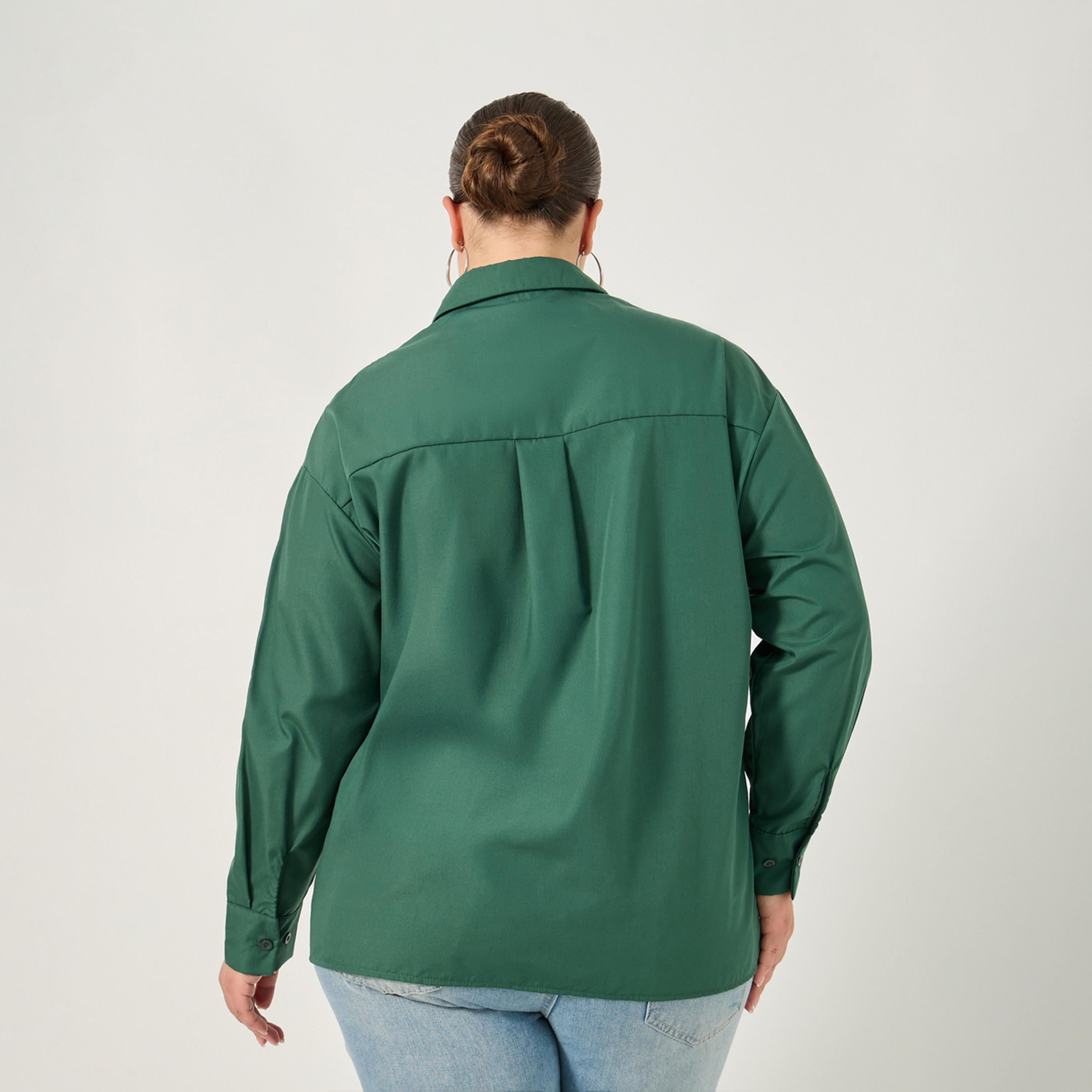 ستايلي - قميص بمقاس كبير بياقة سادة-women-clothing-shirtsandblouses-shirts-image-6
