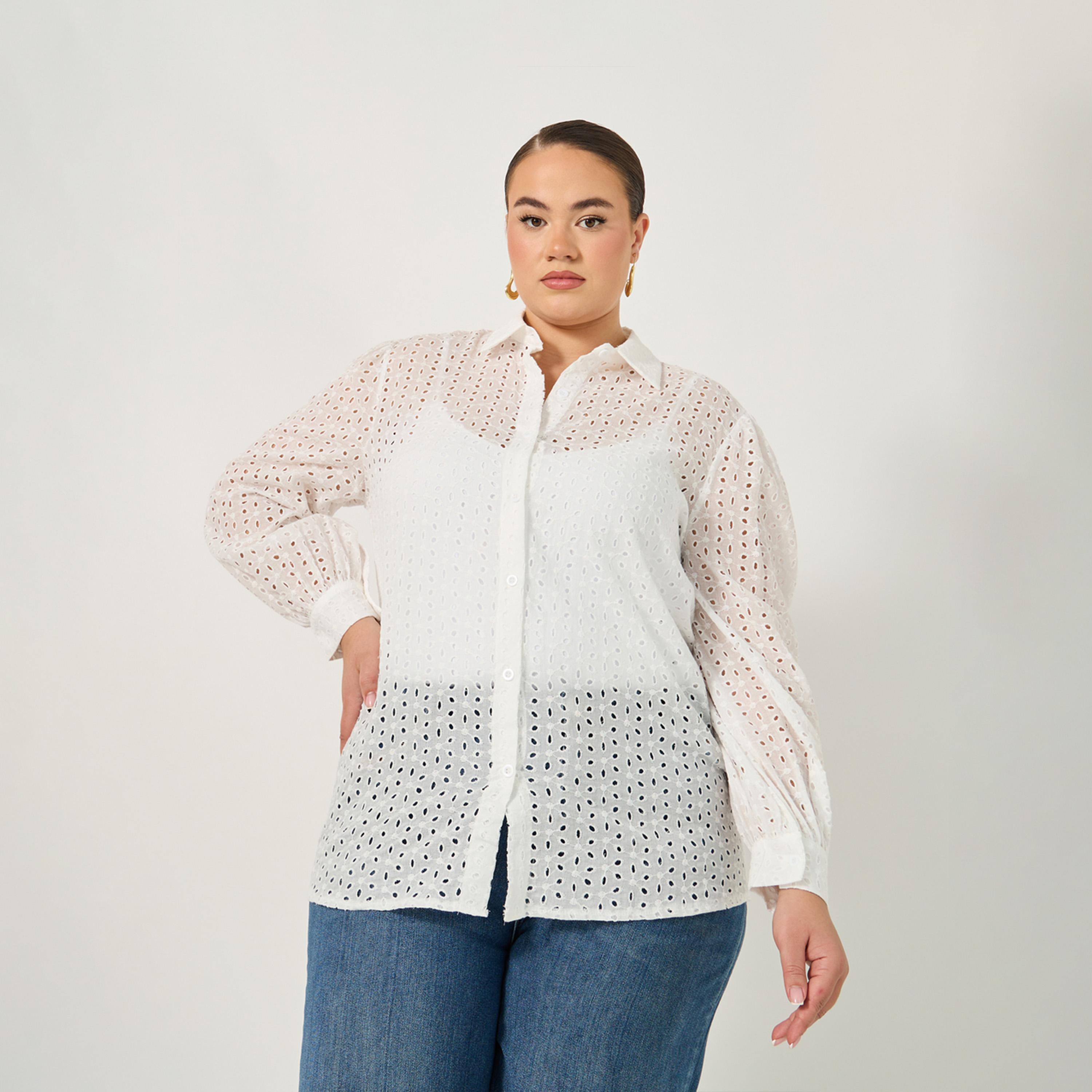 Styli Plus Size Balloon Sleeve Schiffli Shirt-women-clothing-shirtsandblouses-shirts-image-1