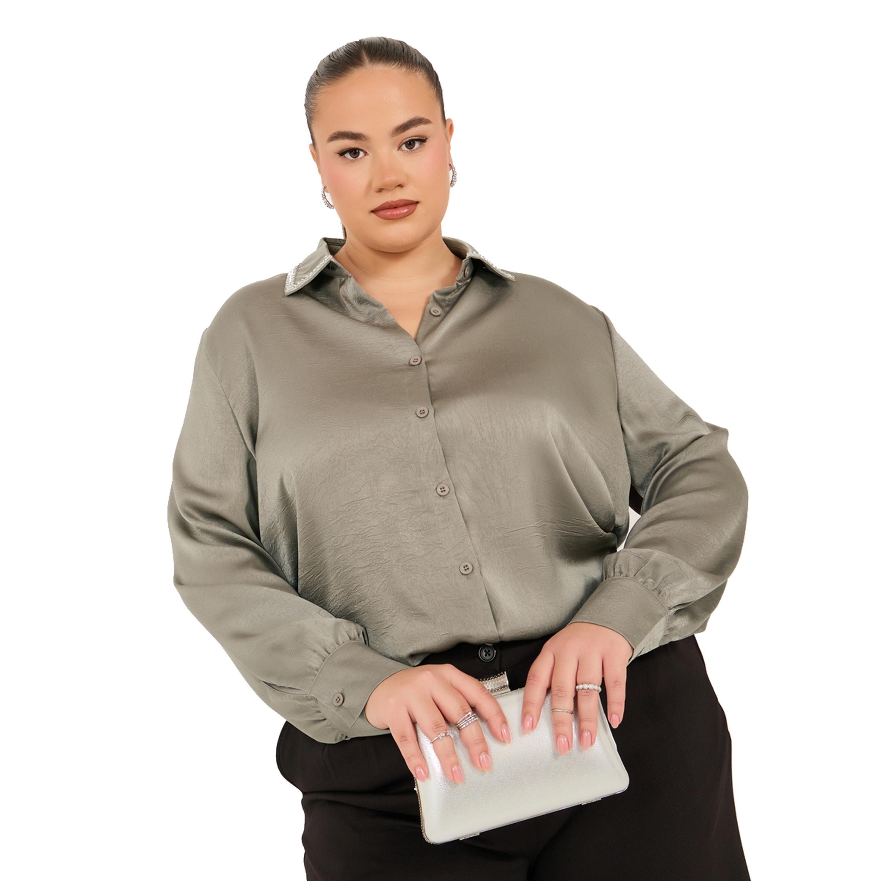 ستايلي - قميص بياقة مزخرفة مقاس كبير-women-clothing-shirtsandblouses-shirts-image-1