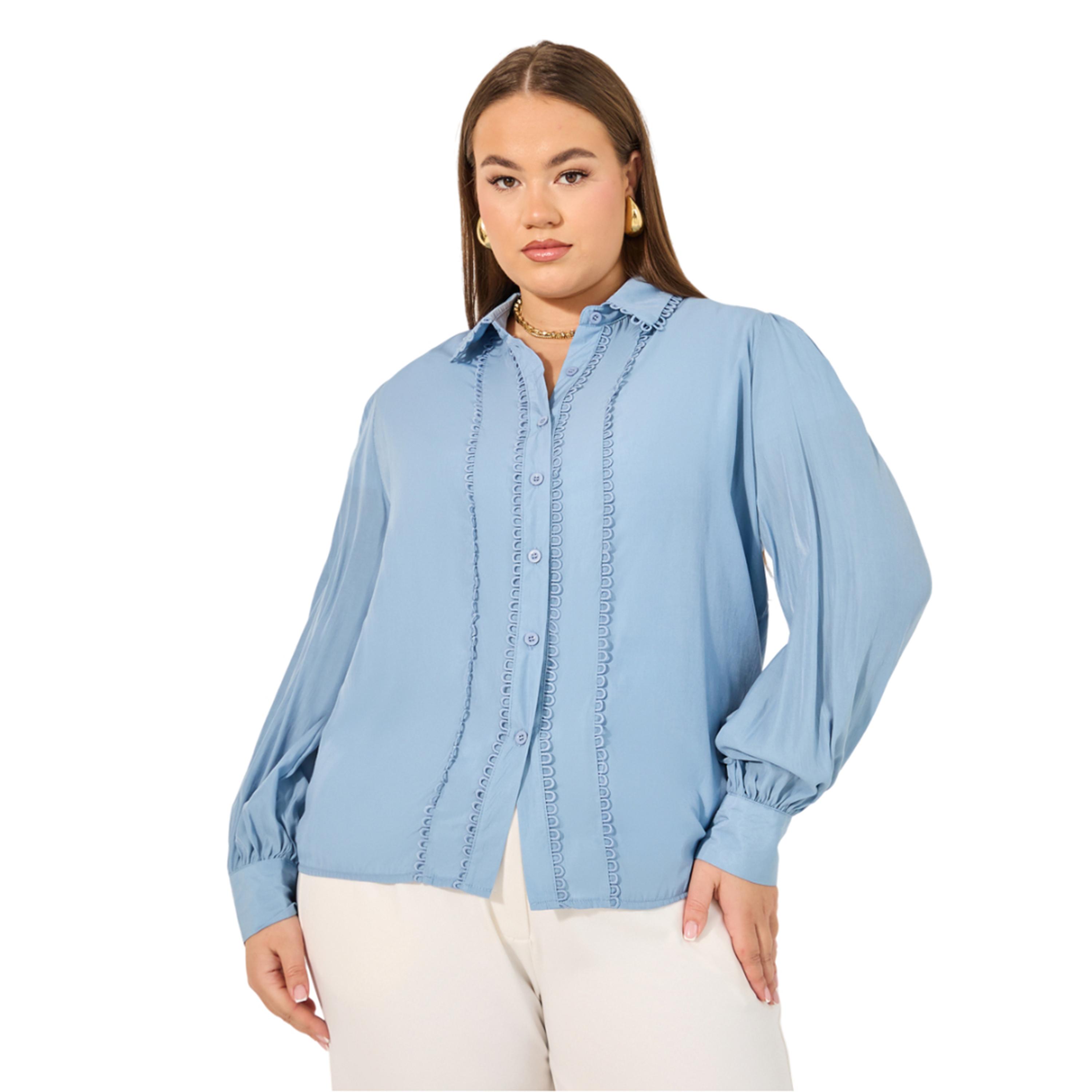ستايلي - قميص مقاس كبير وأكمام منفوخة وتفاصيل دانتيل-women-clothing-shirtsandblouses-shirts-image-1