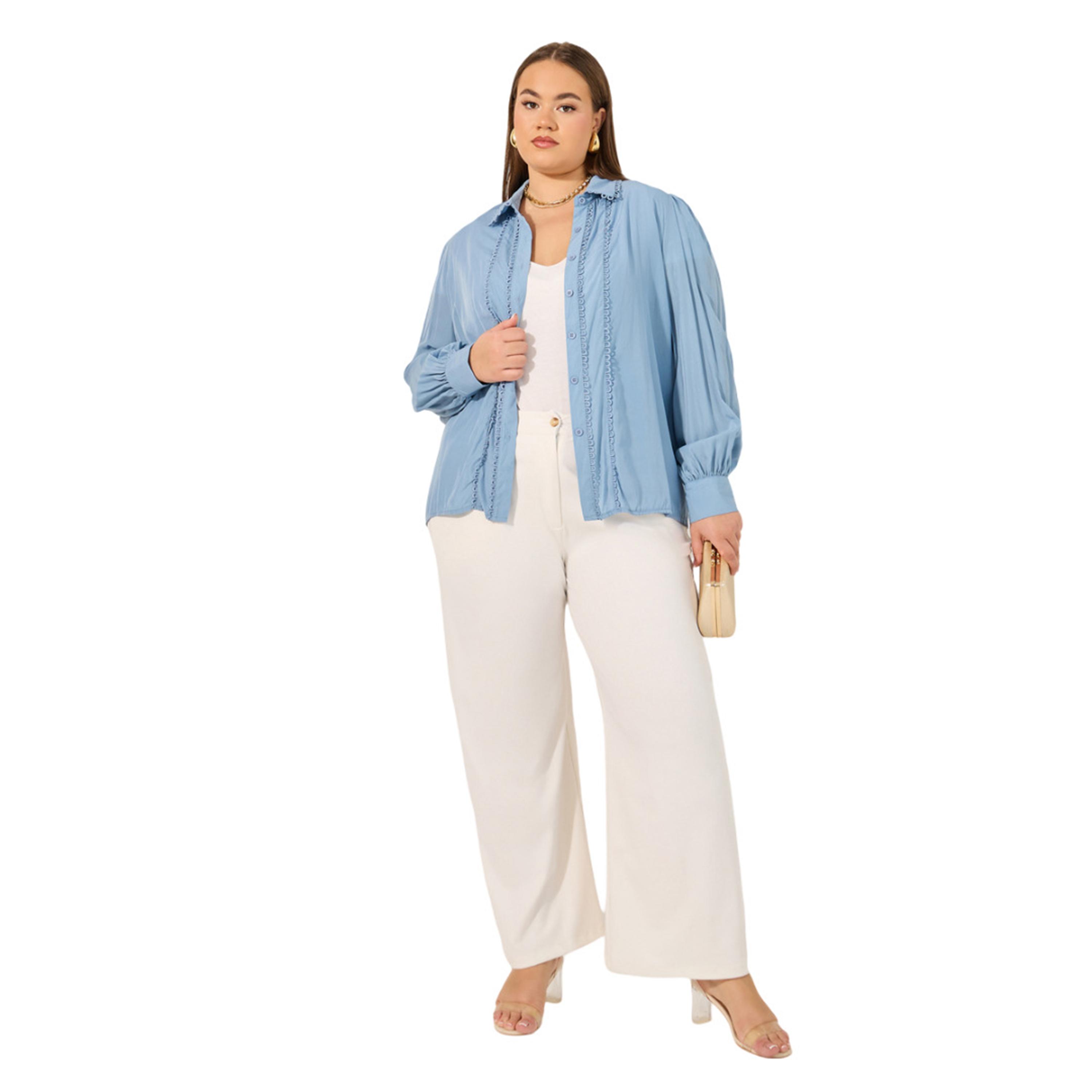 ستايلي - قميص مقاس كبير وأكمام منفوخة وتفاصيل دانتيل-women-clothing-shirtsandblouses-shirts-image-2