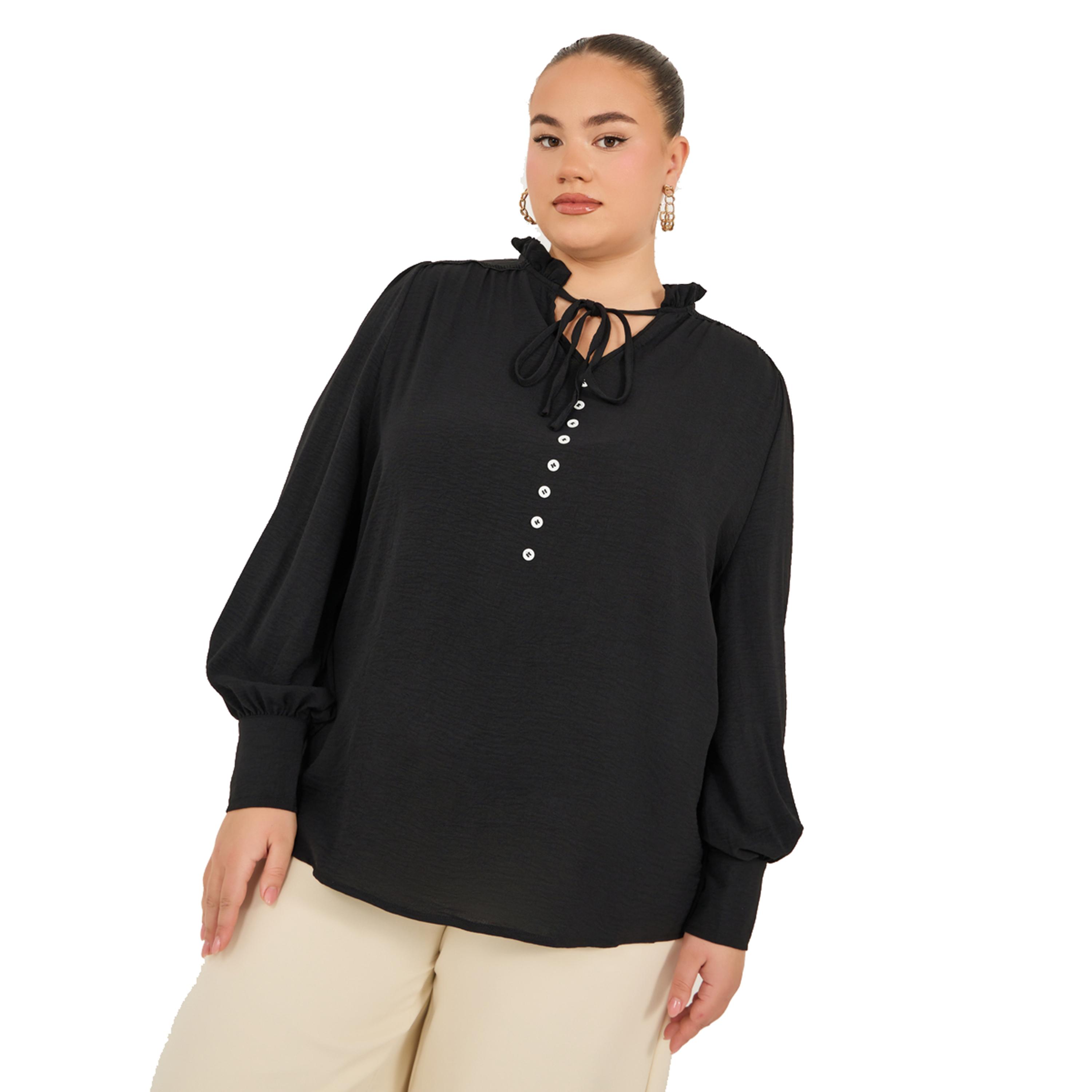 Styli Plus Size Balloon Sleeve Tie-Up Neck Blouse-women-clothing-shirtsandblouses-blouses-image-1