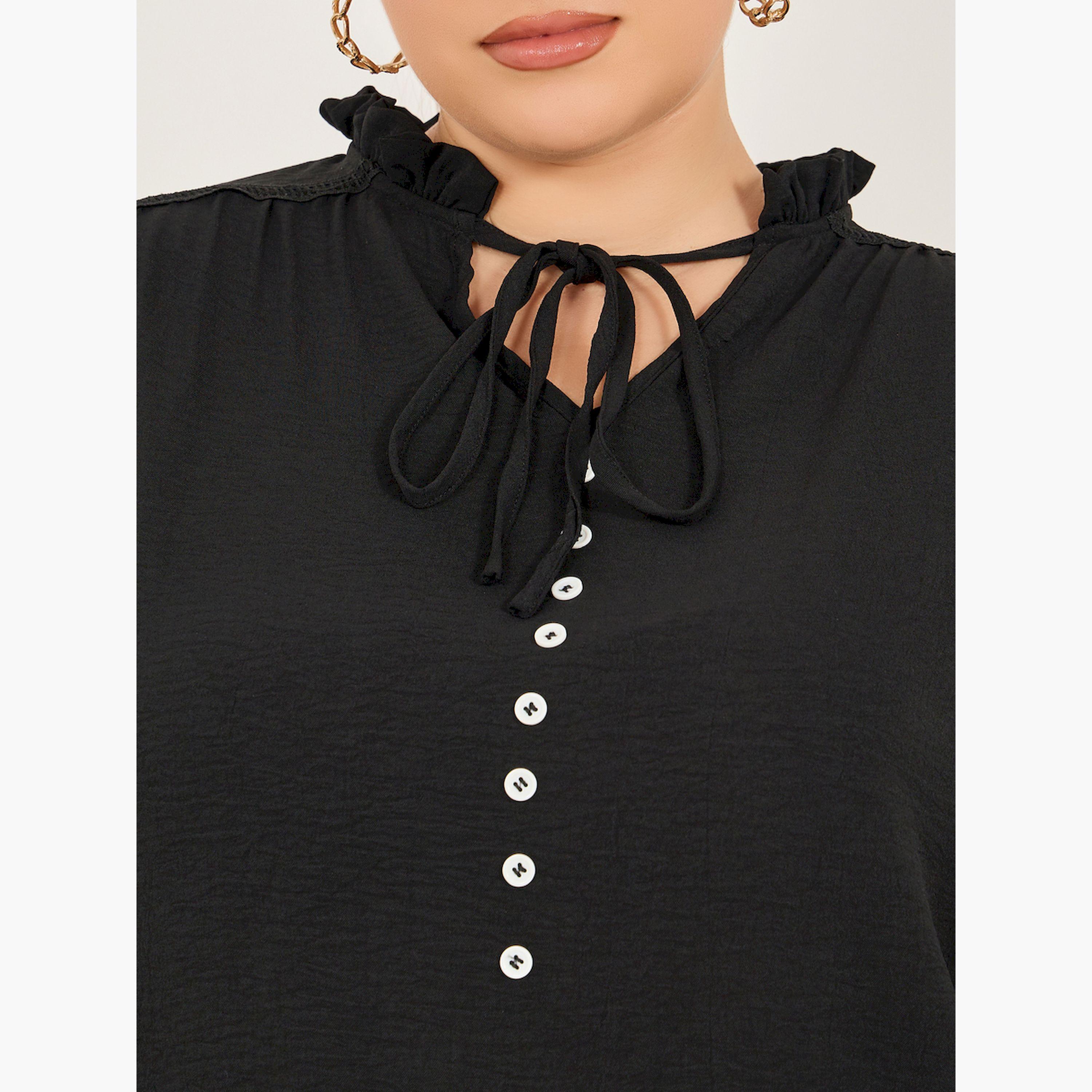 Styli Plus Size Balloon Sleeve Tie-Up Neck Blouse-women-clothing-shirtsandblouses-blouses-image-3