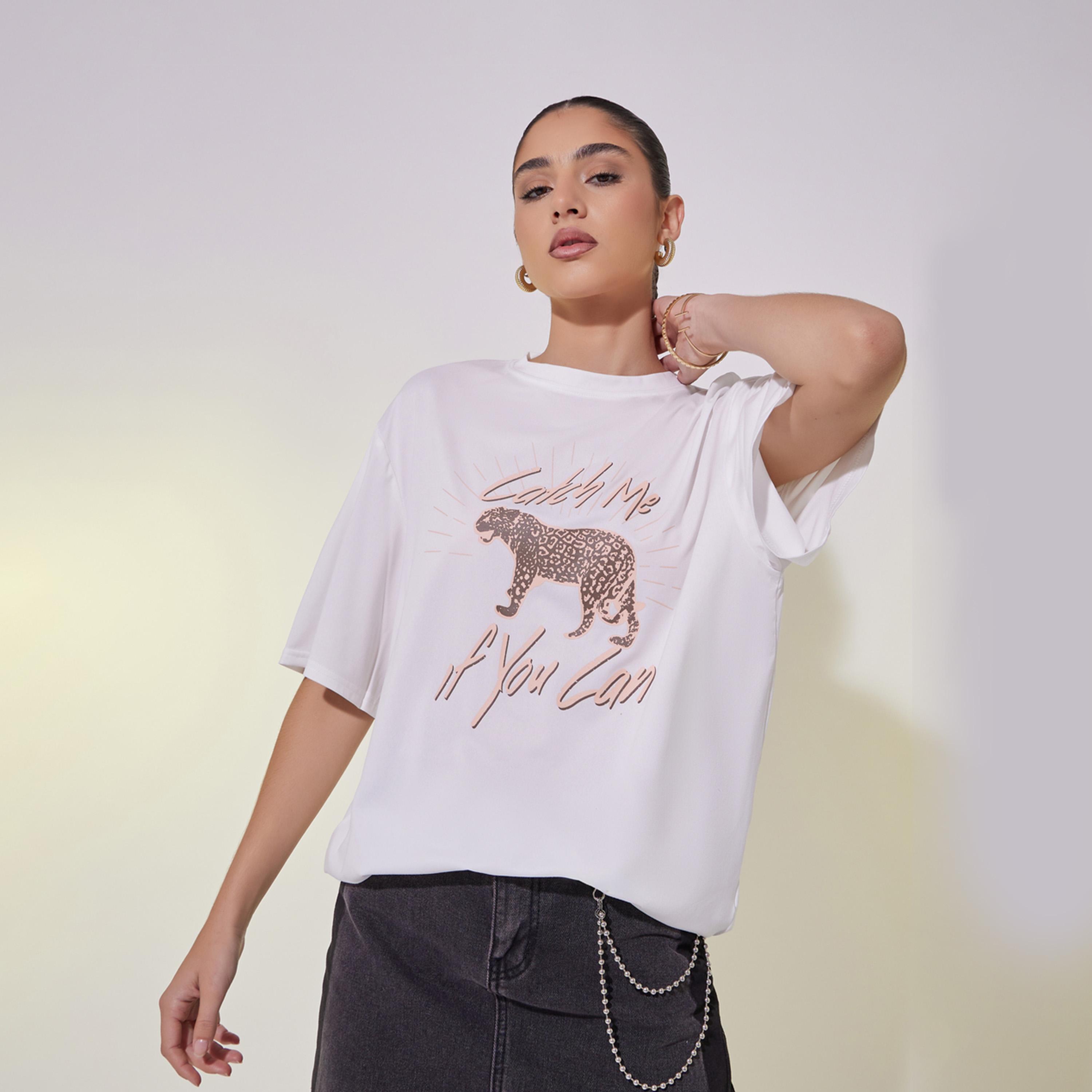 Take Two Animal Graphic Print Oversized T-Shirt with Dropped Shoulder-women-clothing-tshirts-image-1