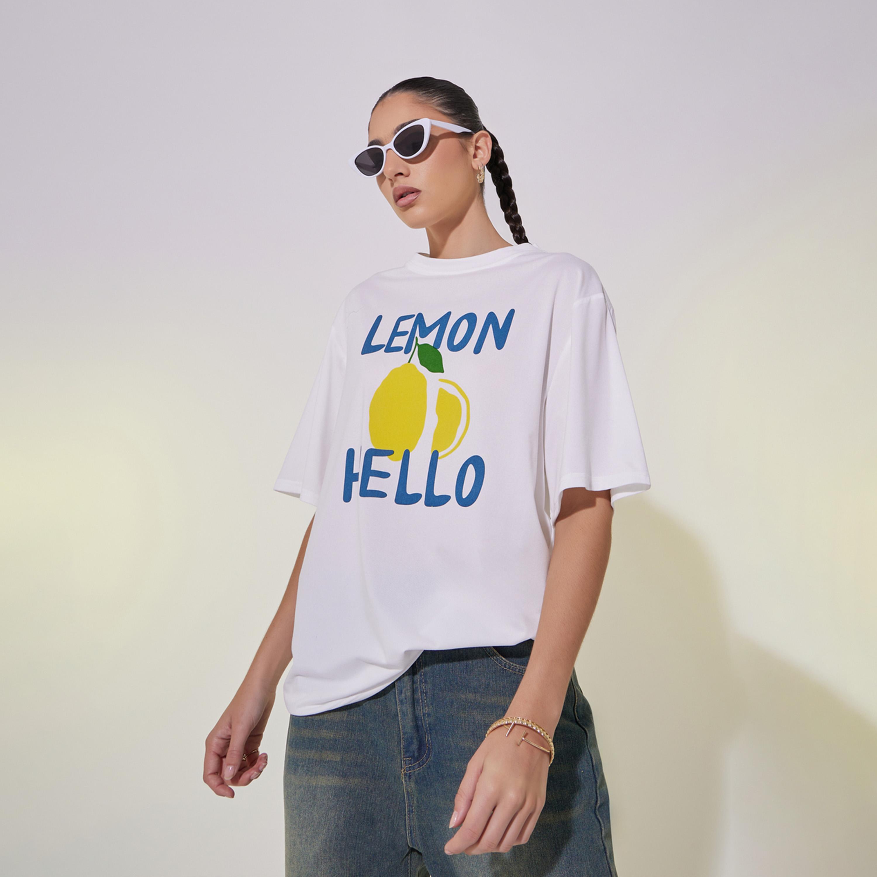 Take Two Lemon Graphic Print Oversized T-Shirt with Dropped Shoulder-women-clothing-tshirts-image-1