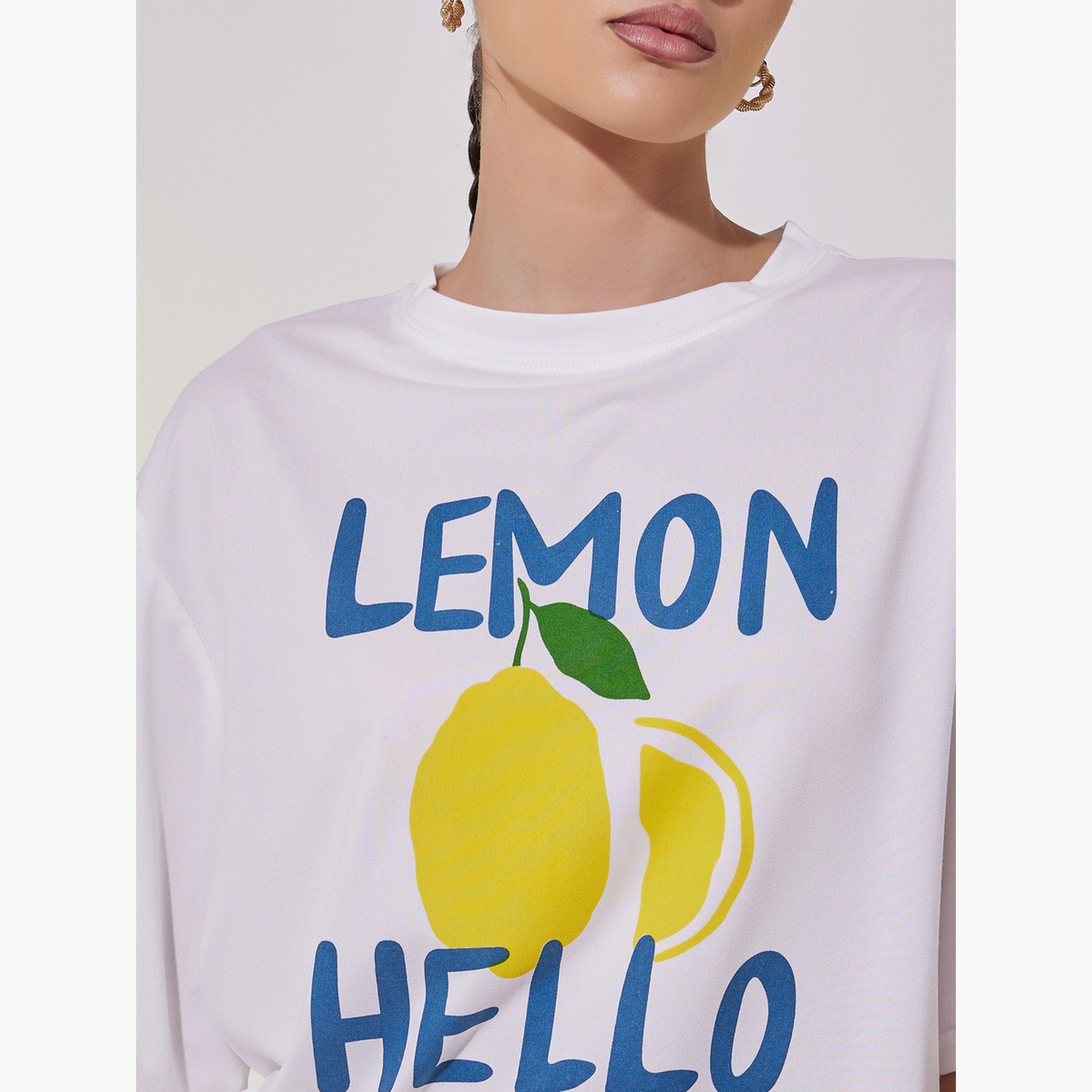 Take Two Lemon Graphic Print Oversized T-Shirt with Dropped Shoulder-women-clothing-tshirts-image-3
