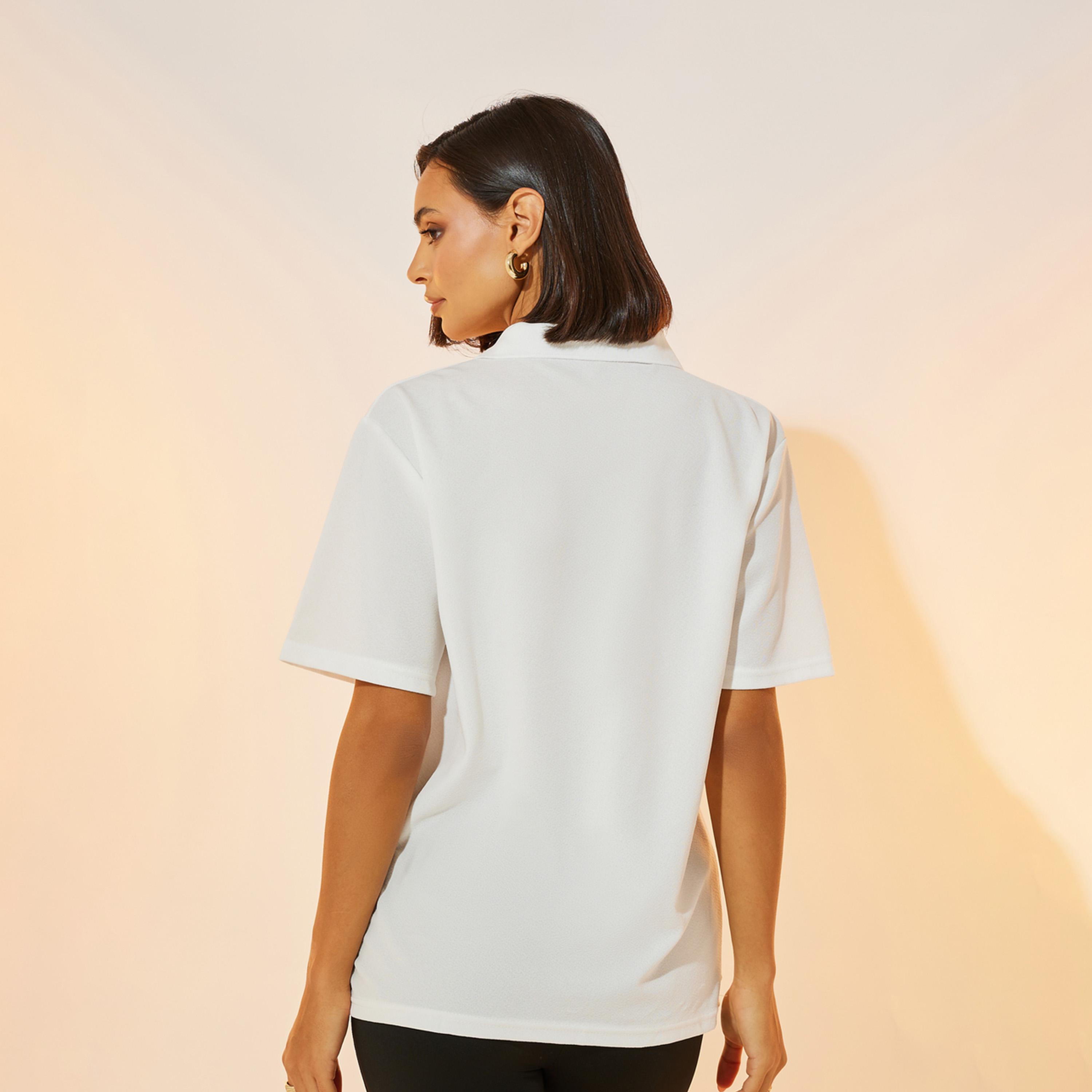 Take Two Textured Longline Polo T-Shirt-women-clothing-tshirts-image-4
